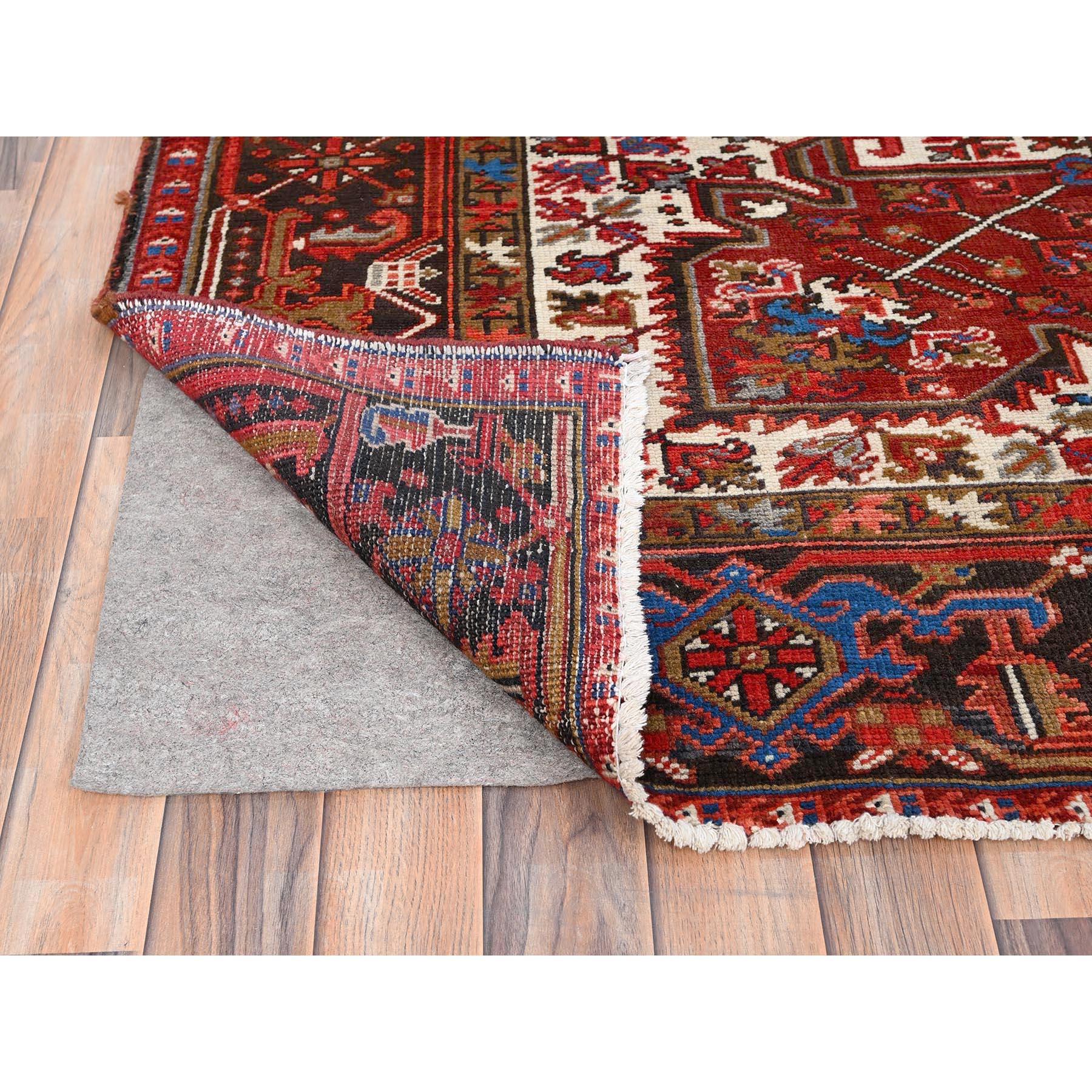 Mid-20th Century Red Wool Hand Knotted Vintage Bohemian Persian Heriz Rustic Feel Cleaned Rug For Sale