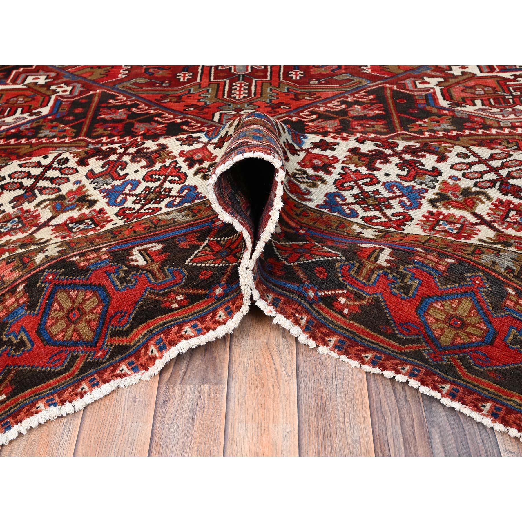 Red Wool Hand Knotted Vintage Bohemian Persian Heriz Rustic Feel Cleaned Rug For Sale 1