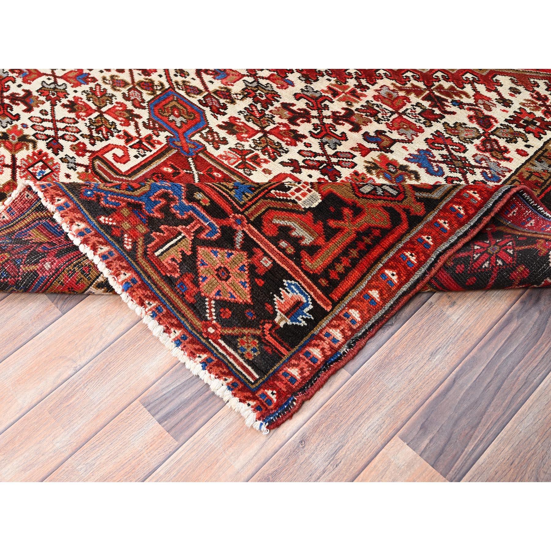 Red Wool Hand Knotted Vintage Bohemian Persian Heriz Rustic Feel Cleaned Rug For Sale 2