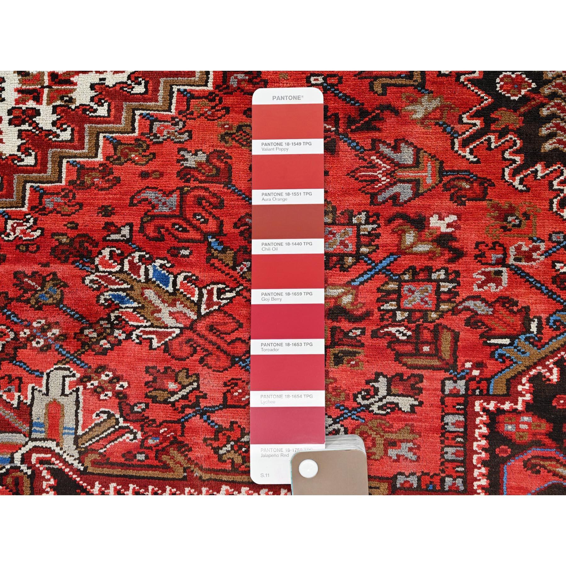 Red Wool Hand Knotted Vintage Bohemian Persian Heriz Rustic Feel Cleaned Rug For Sale 3
