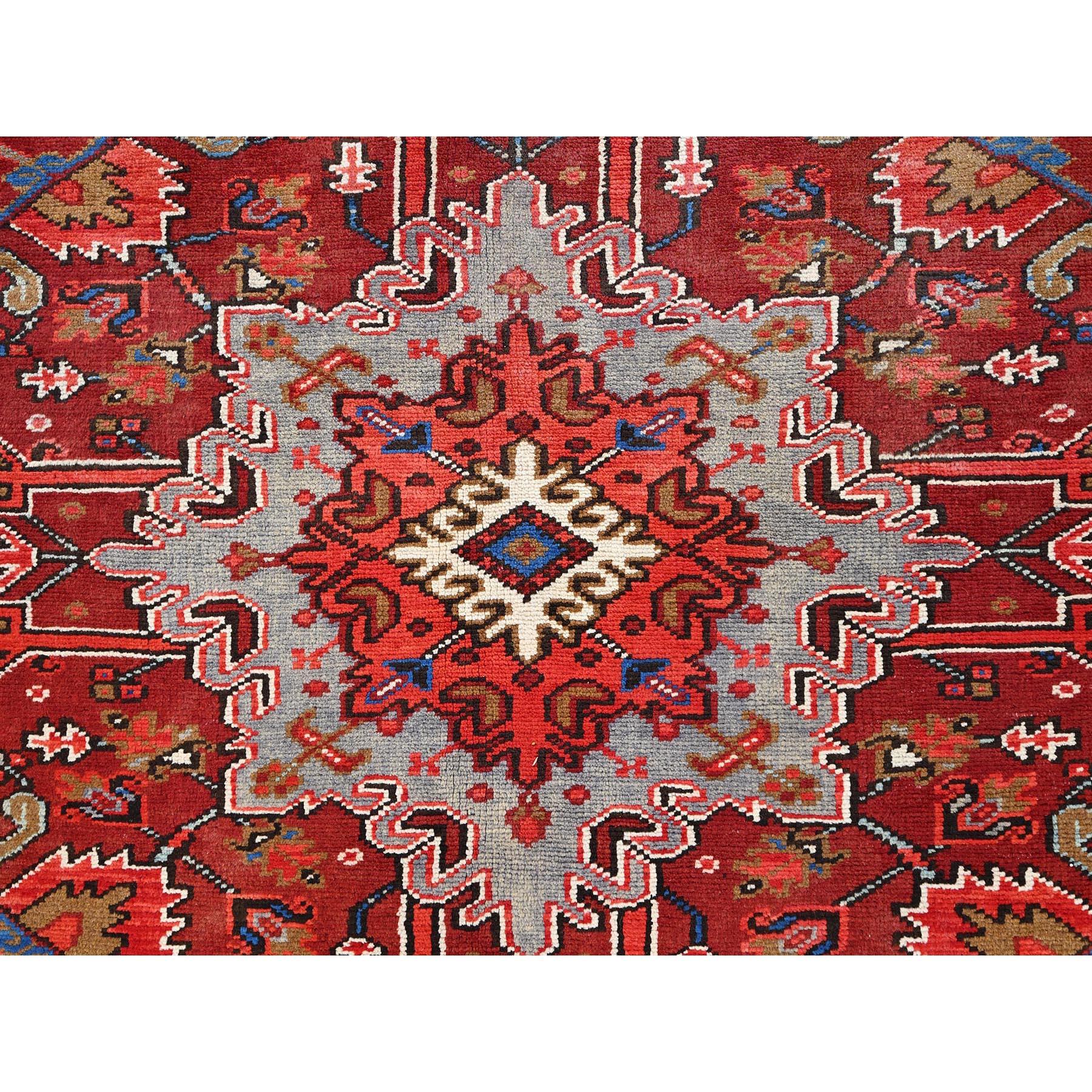 Red Wool Hand Knotted Vintage Bohemian Persian Heriz Rustic Feel Cleaned Rug For Sale 4