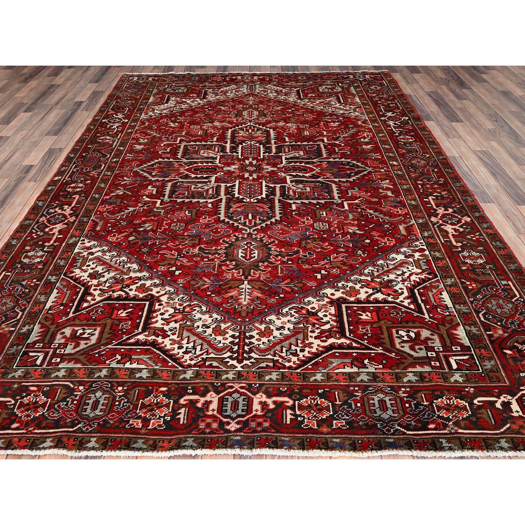 Hand-Knotted Red Wool Hand Knotted Vintage Bohemian Persian Heriz Rustic Look Cleaned Rug For Sale