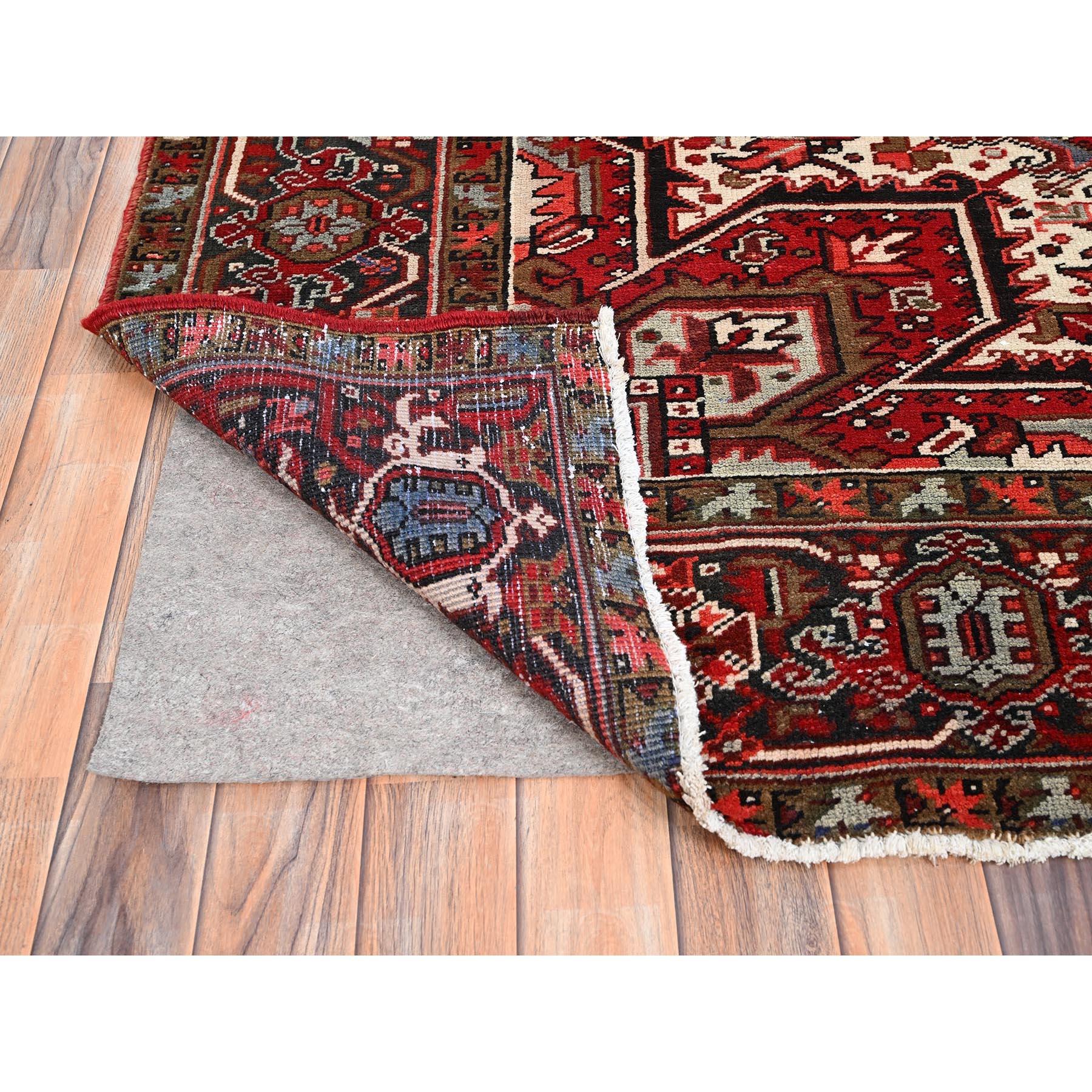 Mid-20th Century Red Wool Hand Knotted Vintage Bohemian Persian Heriz Rustic Look Cleaned Rug For Sale