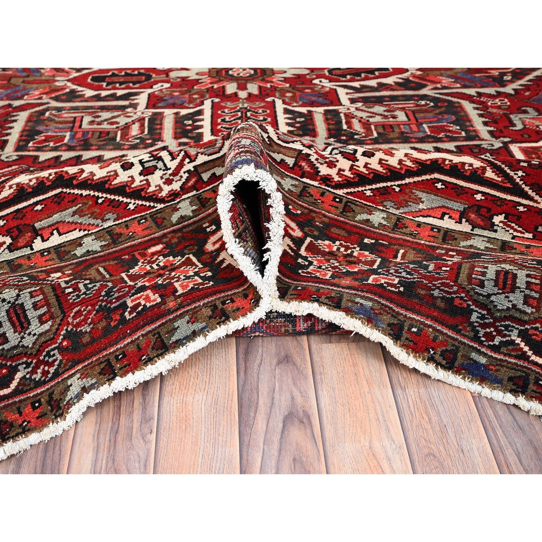 Red Wool Hand Knotted Vintage Bohemian Persian Heriz Rustic Look Cleaned Rug For Sale 1