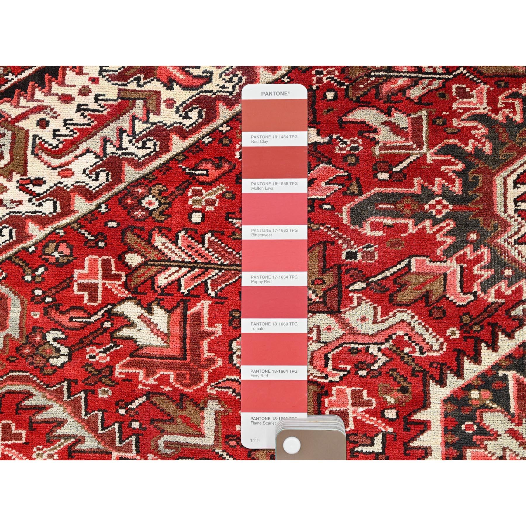 Red Wool Hand Knotted Vintage Bohemian Persian Heriz Rustic Look Cleaned Rug For Sale 3