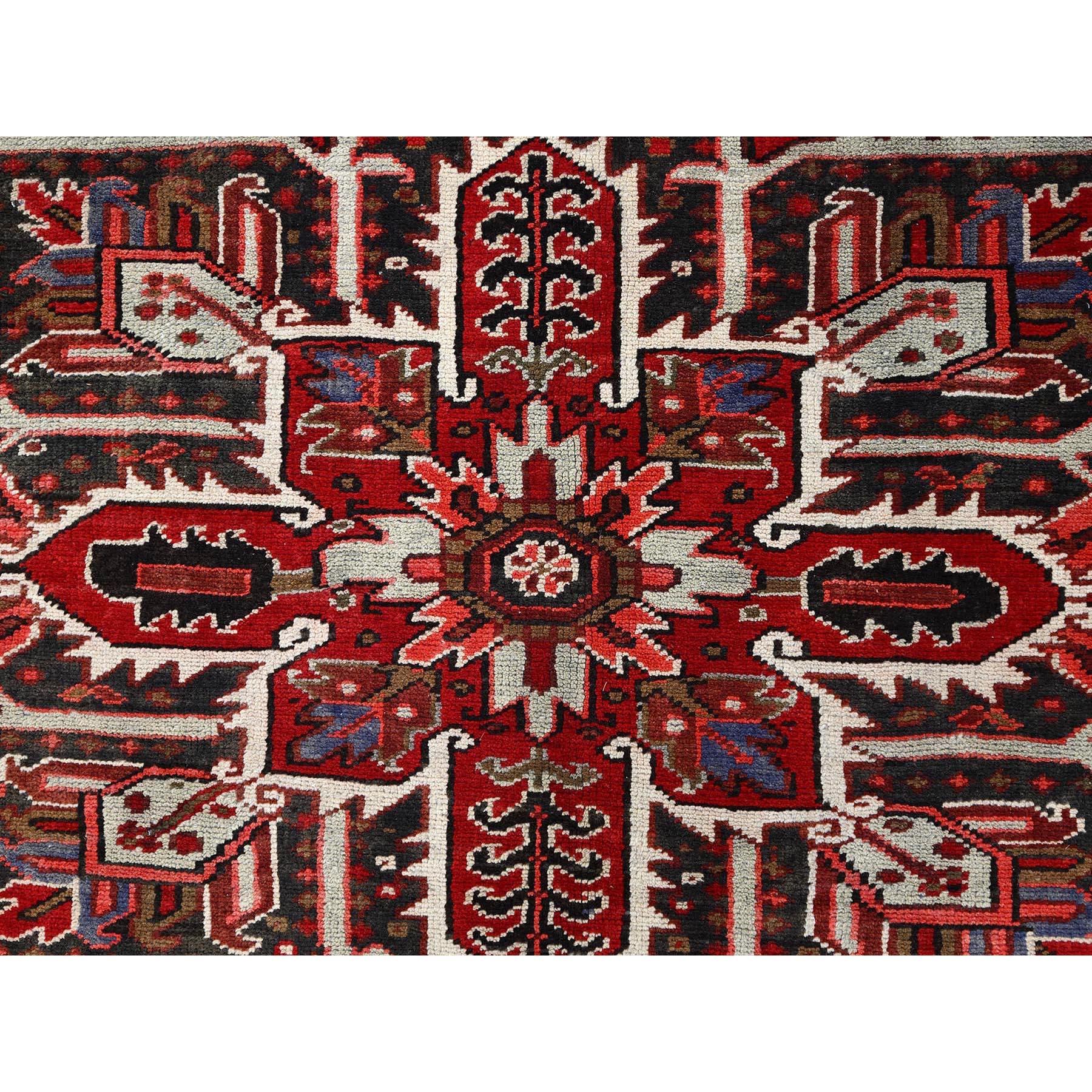 Red Wool Hand Knotted Vintage Bohemian Persian Heriz Rustic Look Cleaned Rug For Sale 4