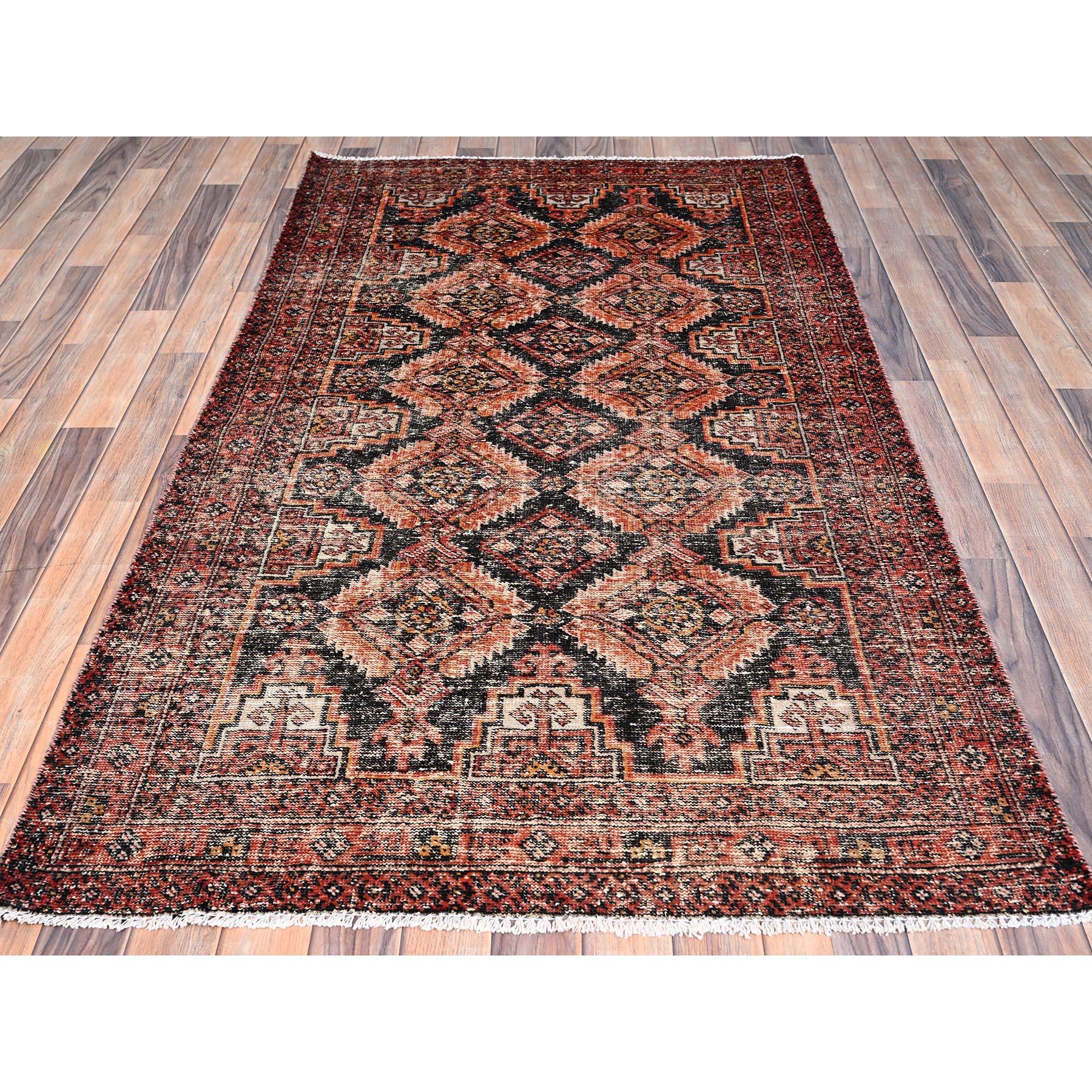 Medieval Red Wool Hand Knotted Vintage Persian Baluch Washed Out Worn Sheared Low Rug For Sale