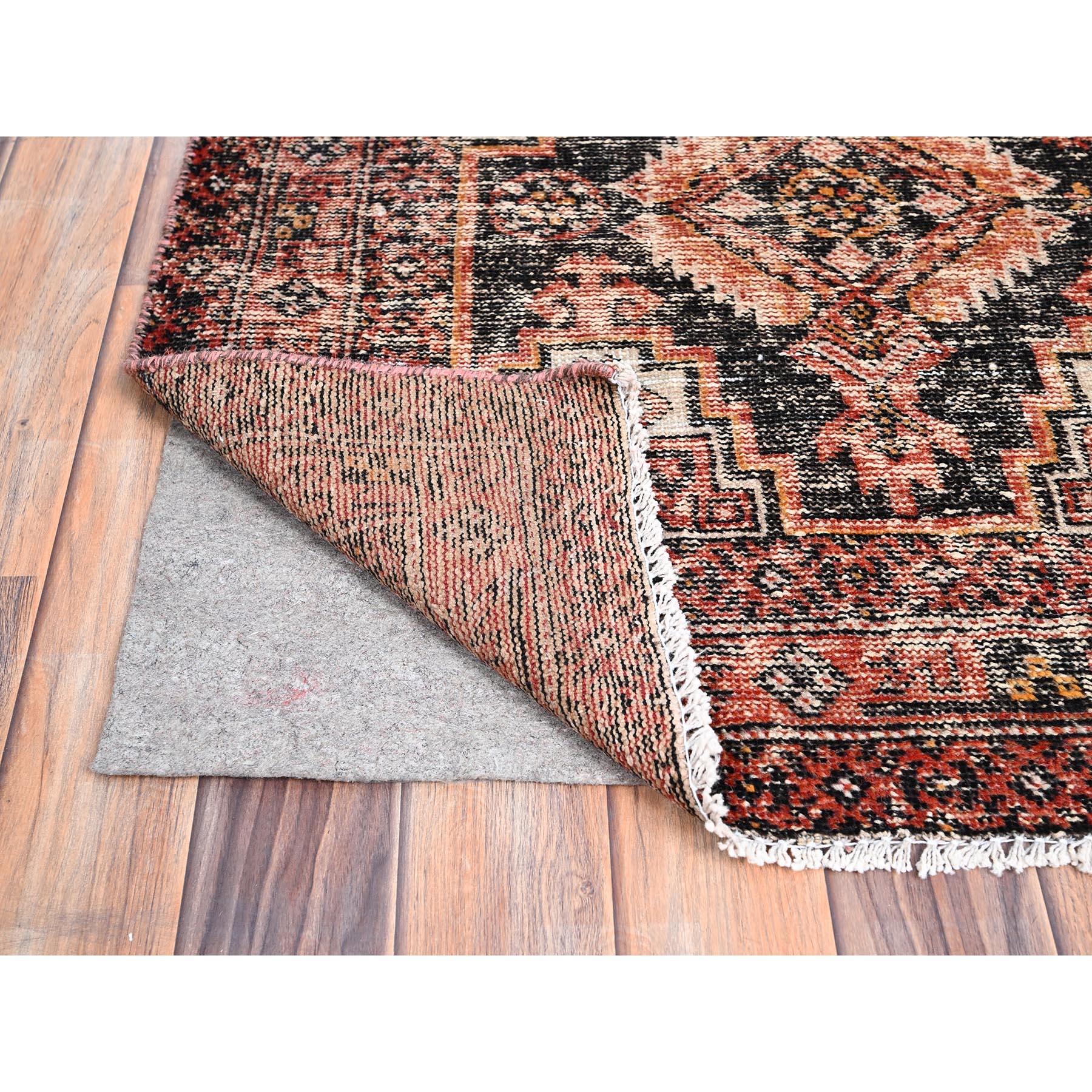 Hand-Knotted Red Wool Hand Knotted Vintage Persian Baluch Washed Out Worn Sheared Low Rug For Sale
