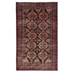 Red Wool Hand Knotted Retro Persian Baluch Washed Out Worn Sheared Low Rug