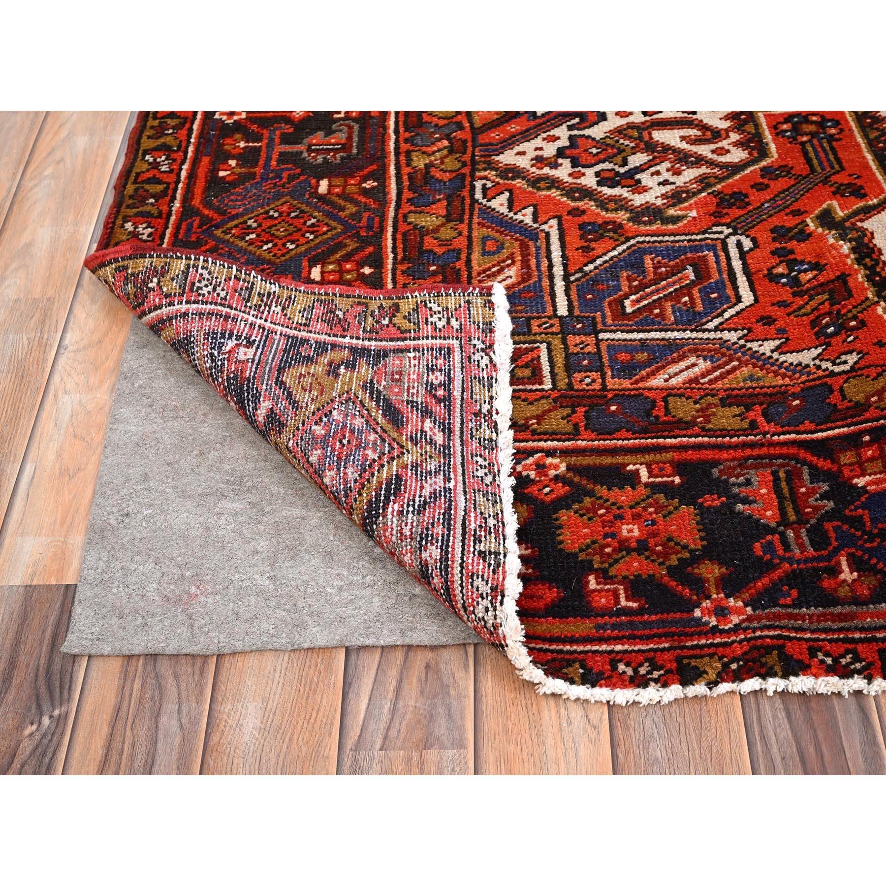 Red Wool Hand Knotted Vintage Persian Heriz Village Motif Rustic Look Rug In Good Condition For Sale In Carlstadt, NJ