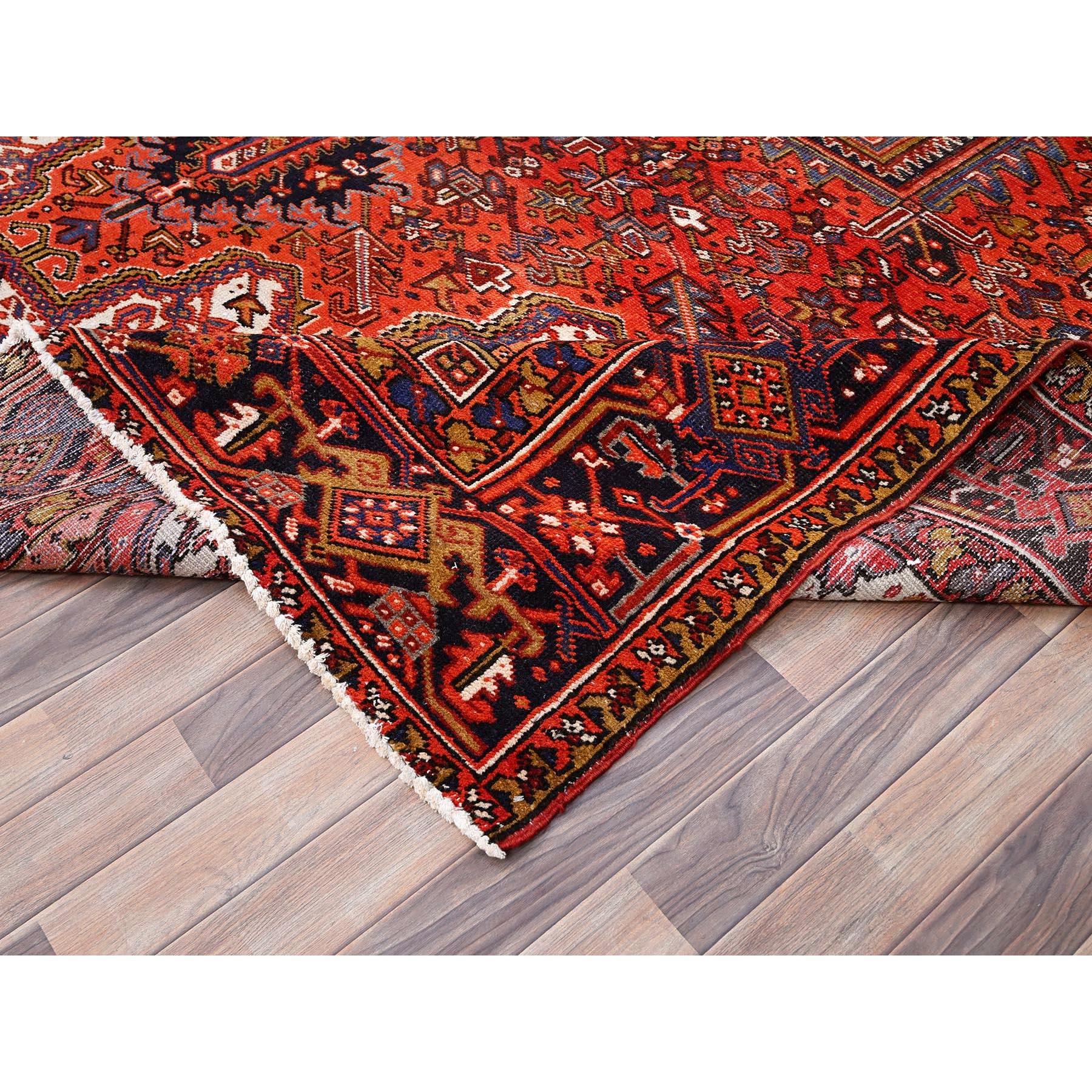 Red Wool Hand Knotted Vintage Persian Heriz Village Motif Rustic Look Rug For Sale 1