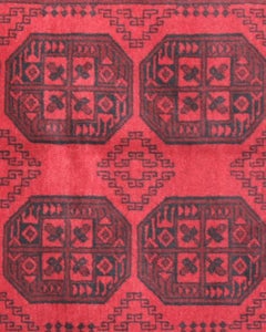 Red Wool Handmade Afghan Rug, Large Geometric Tribal Carpet for Living Room