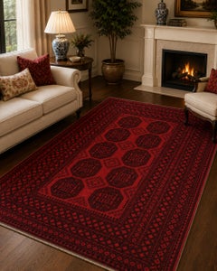 Red Wool Handmade Afghan Rug, Large Geometric Tribal Carpet for Living Room