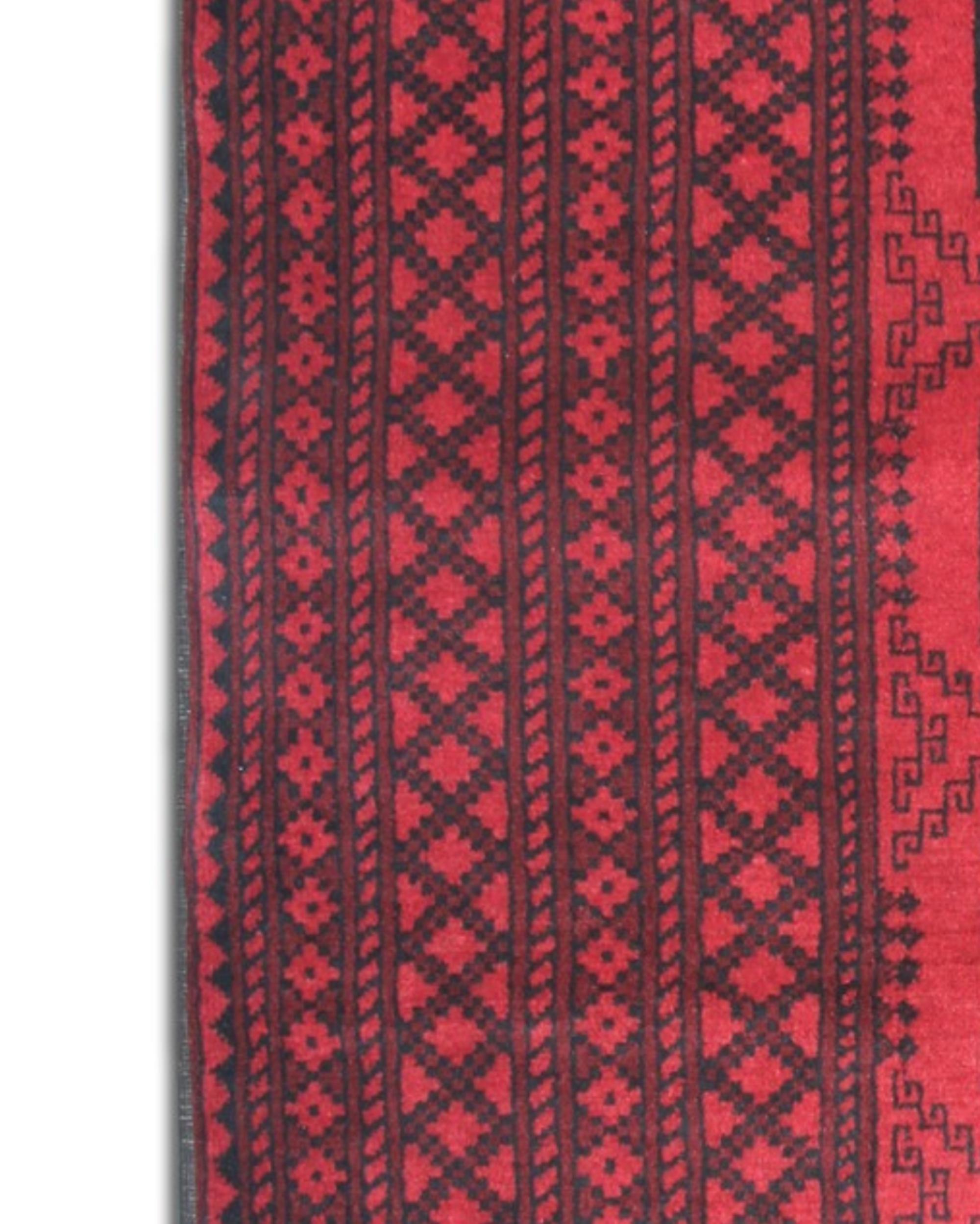 Handgefertigter afghanischer Teppich aus roter Wolle, großer geometrischer Stammesteppich für das Wohnzimmer (Art déco) im Angebot