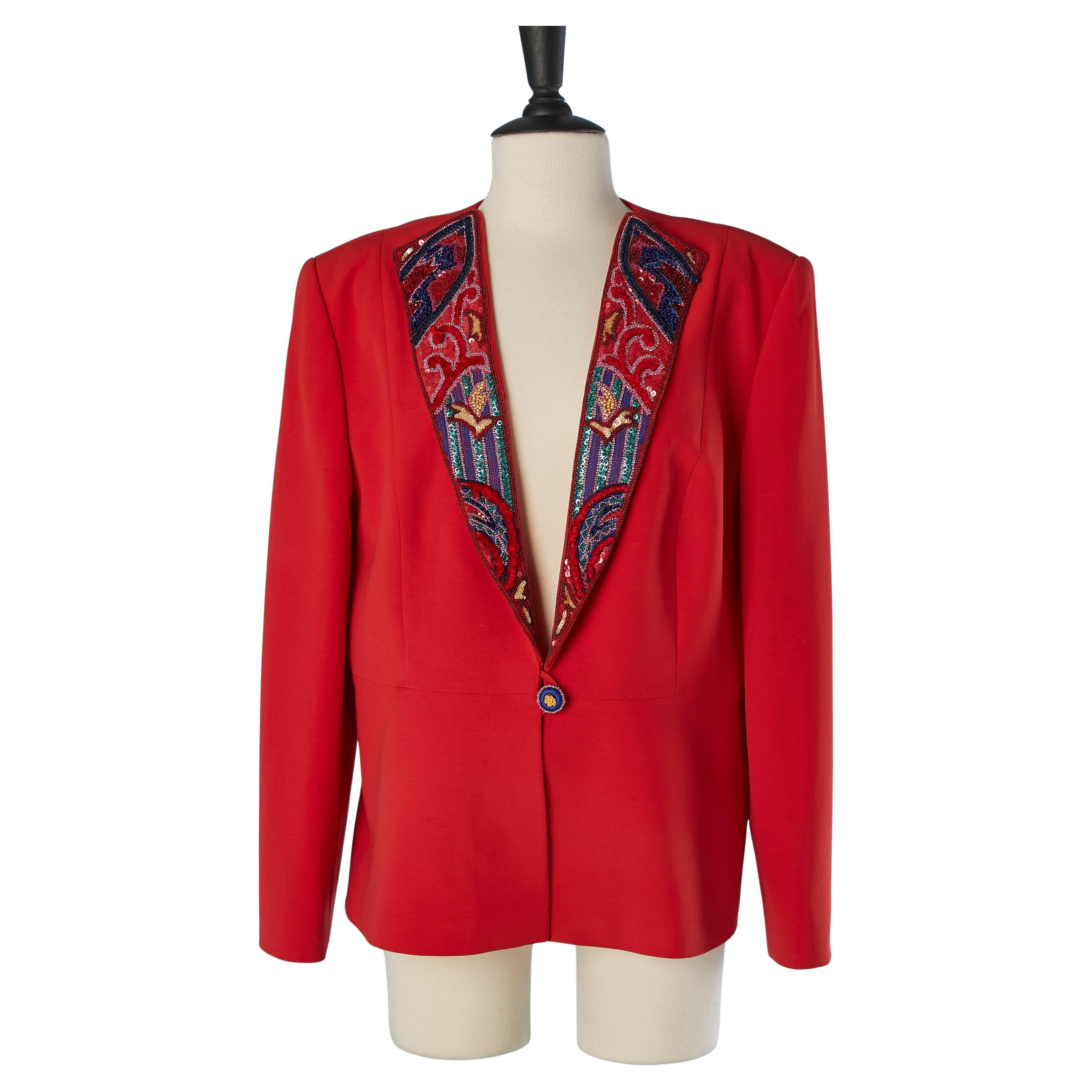 Red wool jacket with beaded embroideries collar LOUIS FERAUD SET