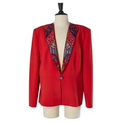 Red wool jacket with beaded embroideries collar LOUIS FERAUD SET