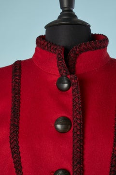 Red wool jacket with Passementerie and pompoms embellishments YSL Rive Gauche