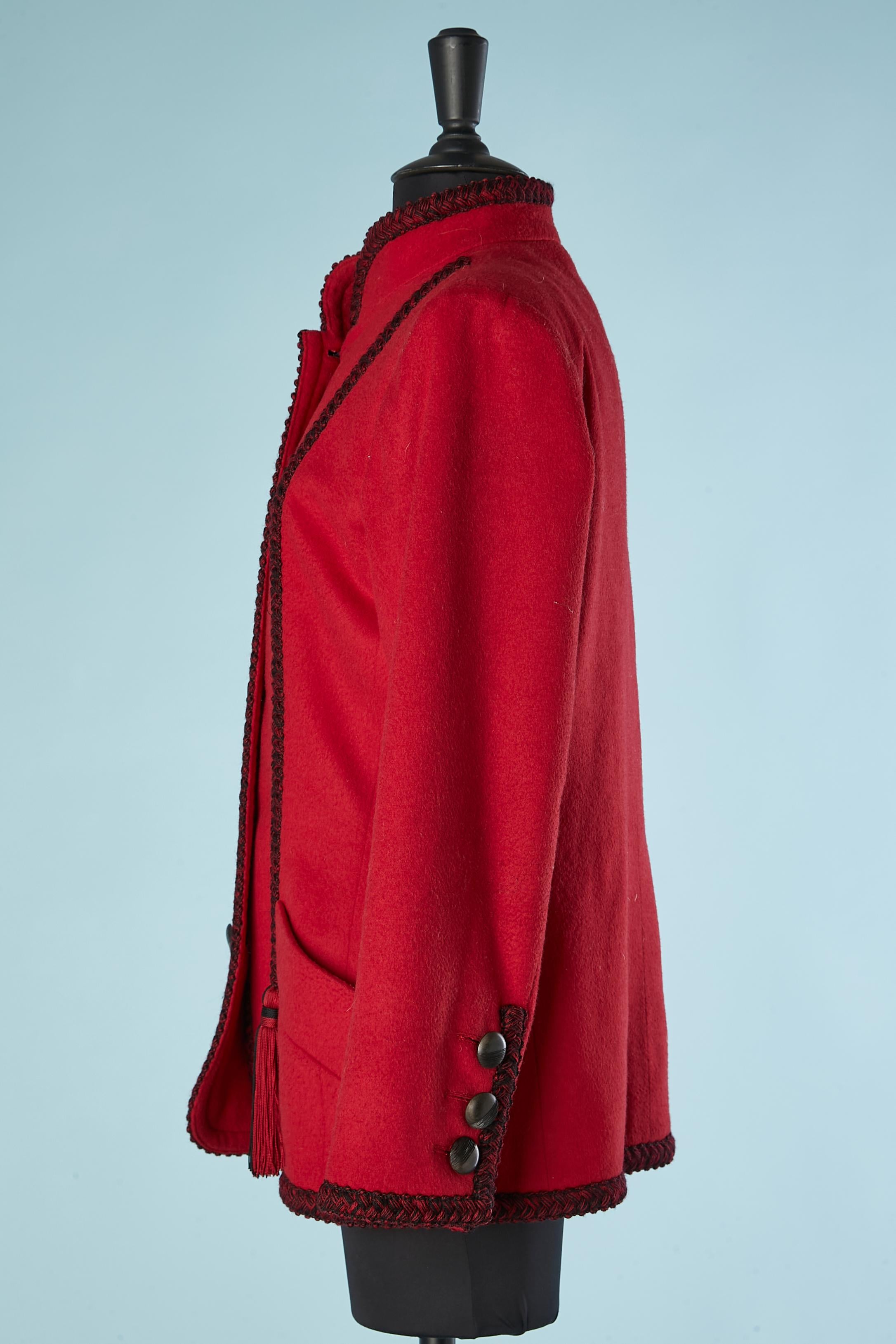 Women's Red wool jacket with Passementerie and pompoms embellishments YSL Rive Gauche  For Sale