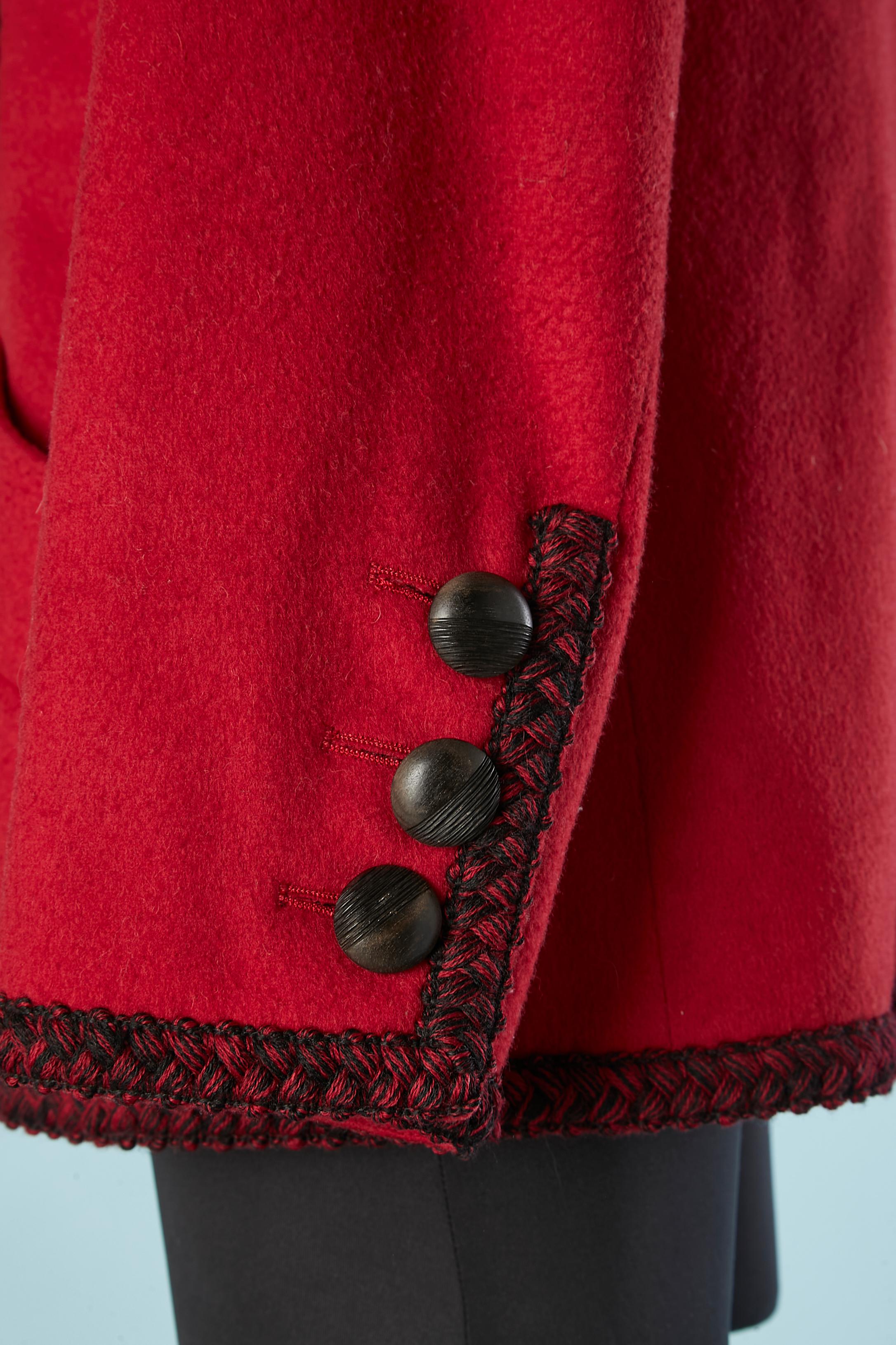Red wool jacket with Passementerie and pompoms embellishments YSL Rive Gauche  For Sale 1