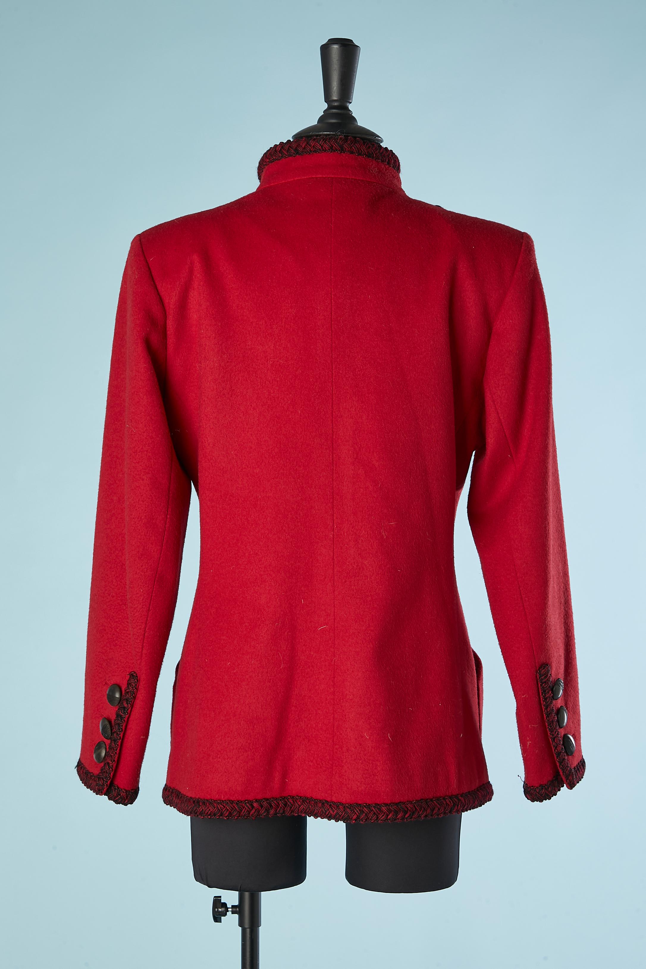 Red wool jacket with Passementerie and pompoms embellishments YSL Rive Gauche  For Sale 2
