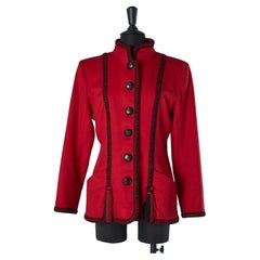 Red wool jacket with Passementerie and pompoms embellishments YSL Rive Gauche 