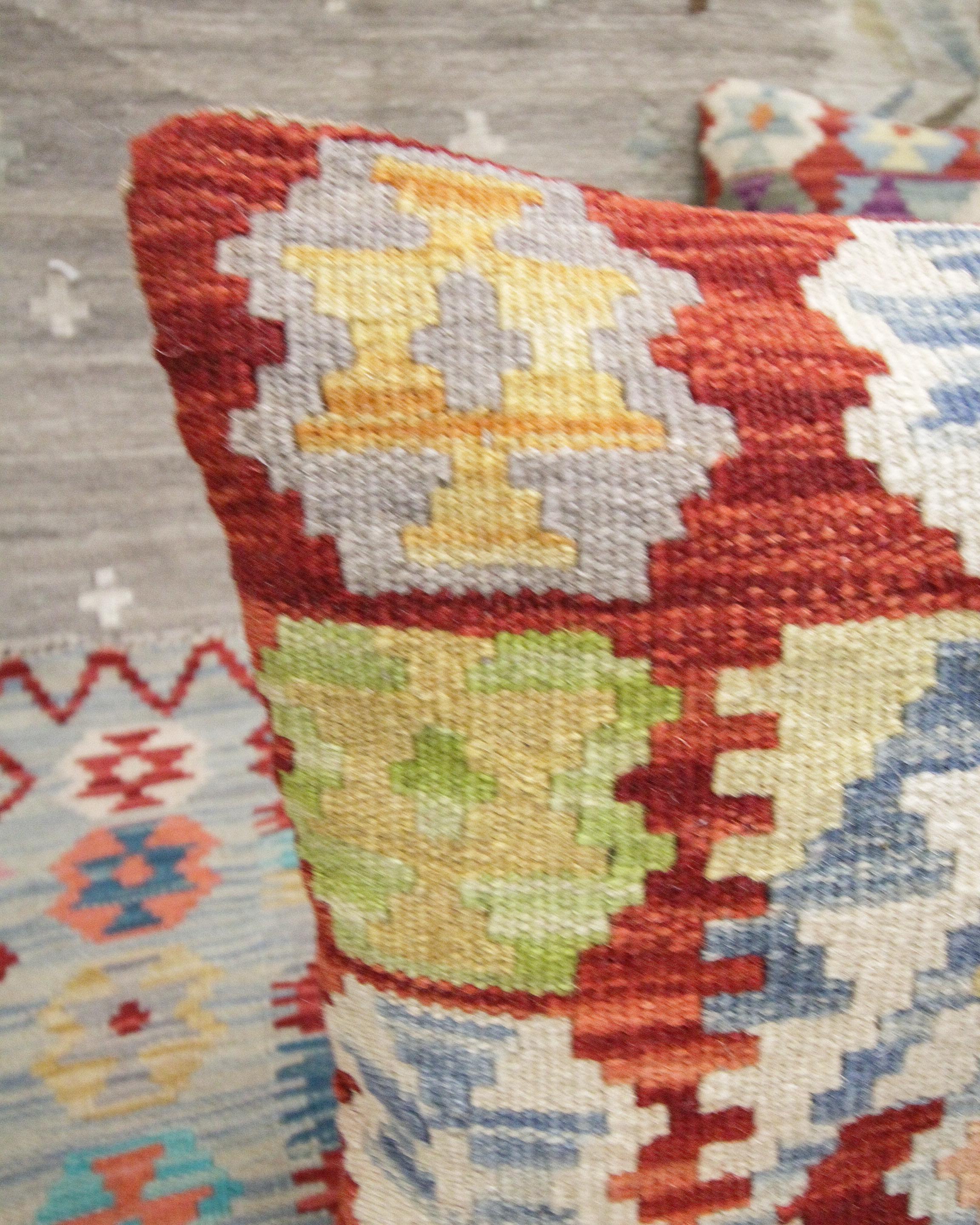 Afghan Red Wool Kilim Cushion Cover Handwoven Geometric Scatter Pillow