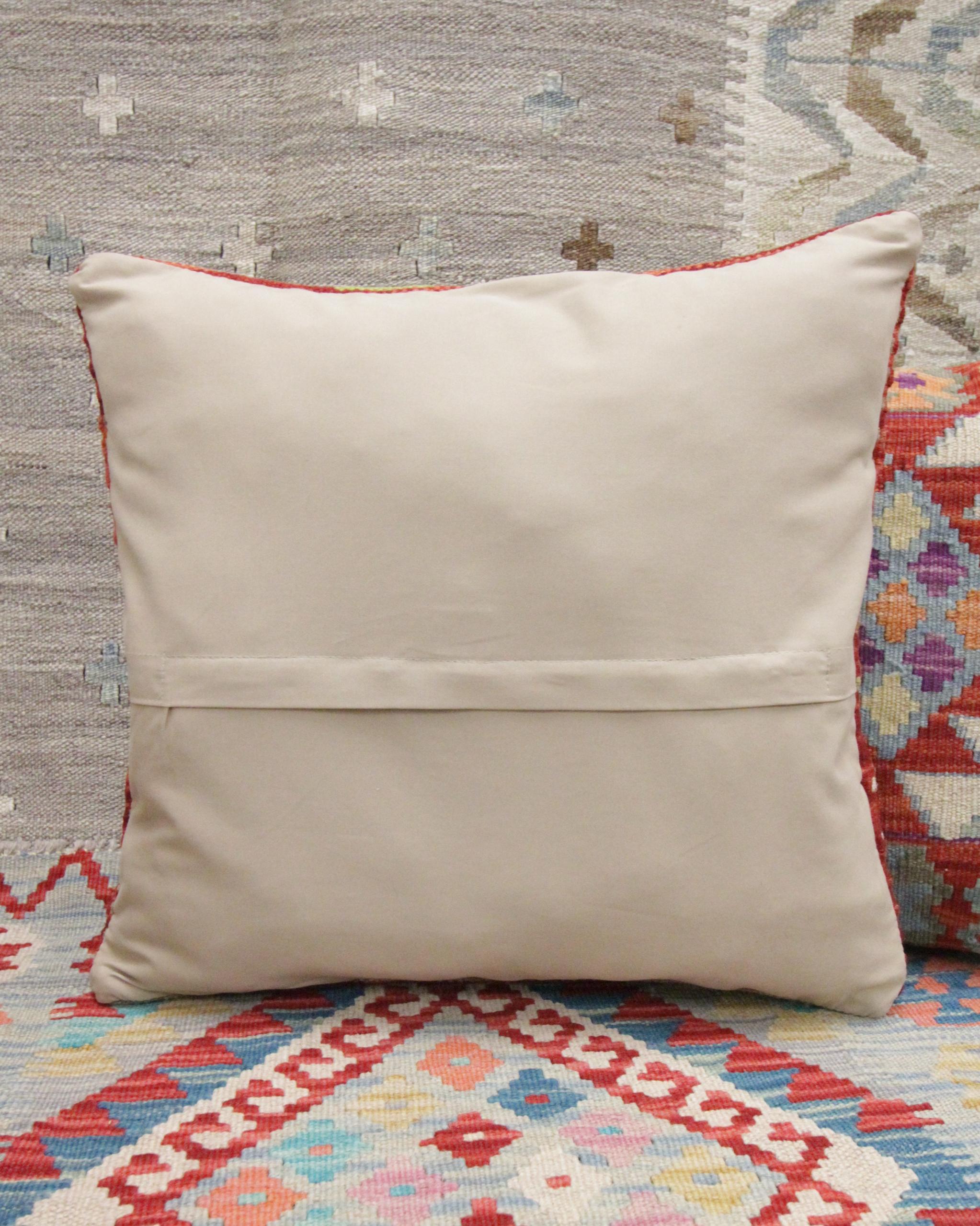 Contemporary Red Wool Kilim Cushion Cover Handwoven Geometric Scatter Pillow