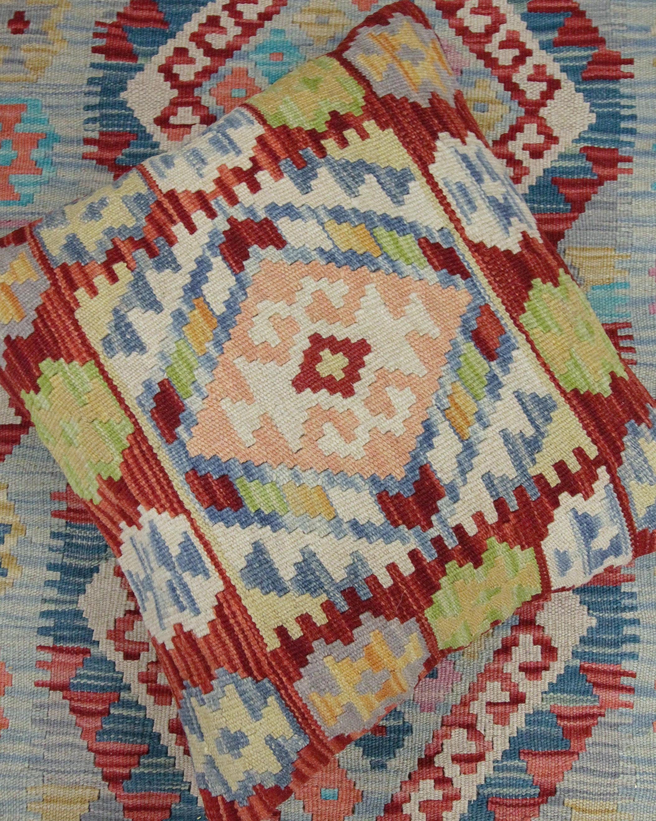 Red Wool Kilim Cushion Cover Handwoven Geometric Scatter Pillow 1