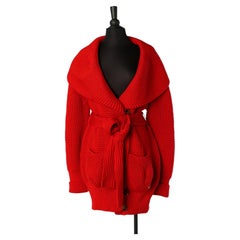 Cárdigan de punto de lana roja con cinturón de Sonia Rykiel