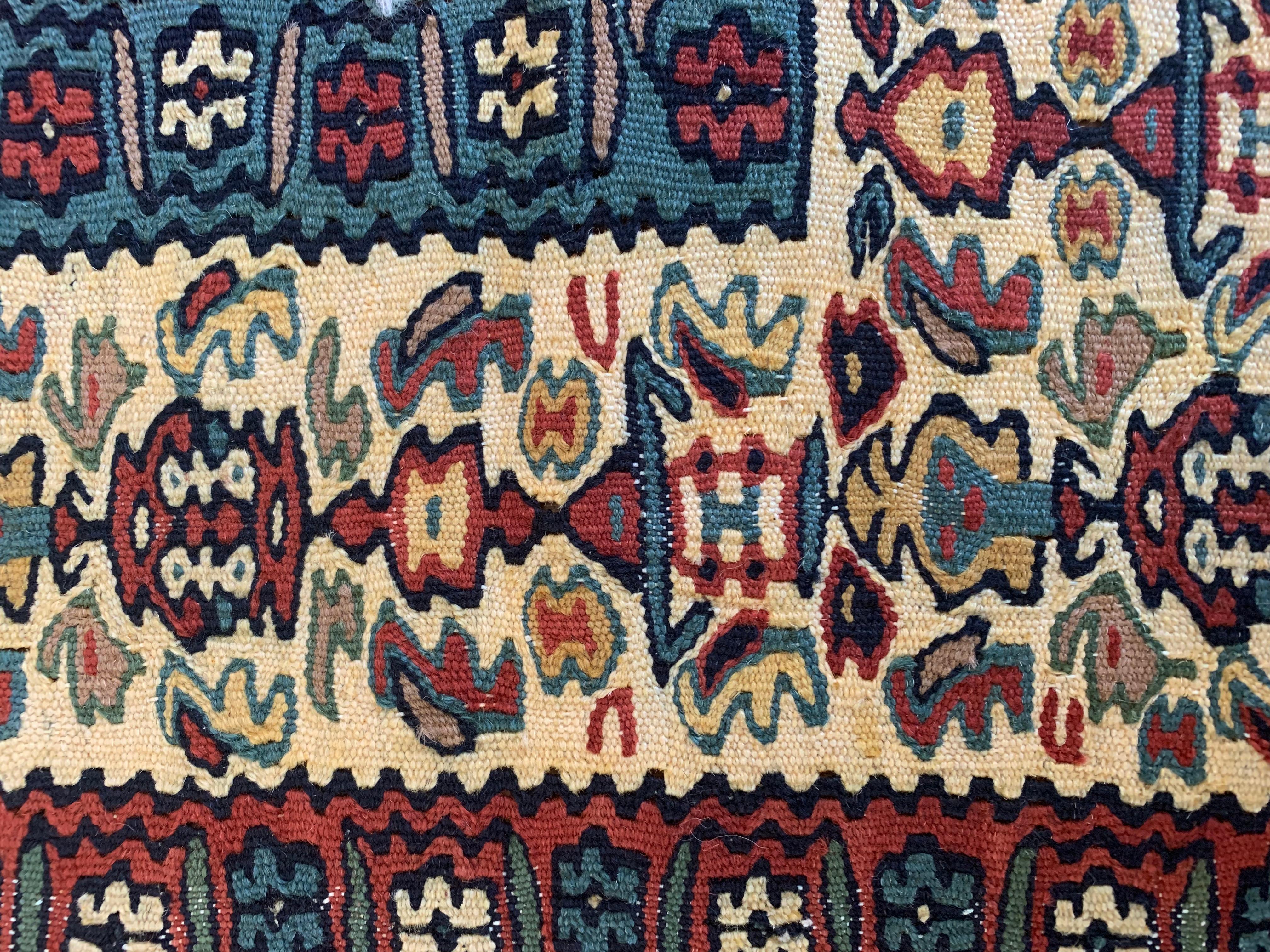 Handgewebter flach gewebter orientalischer Teppich aus roter Wolle, Kurdischer Kelim im Angebot 4