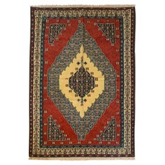 Tapis de salon oriental Kilim kurde en laine rouge tissé à la main, tissé à plat