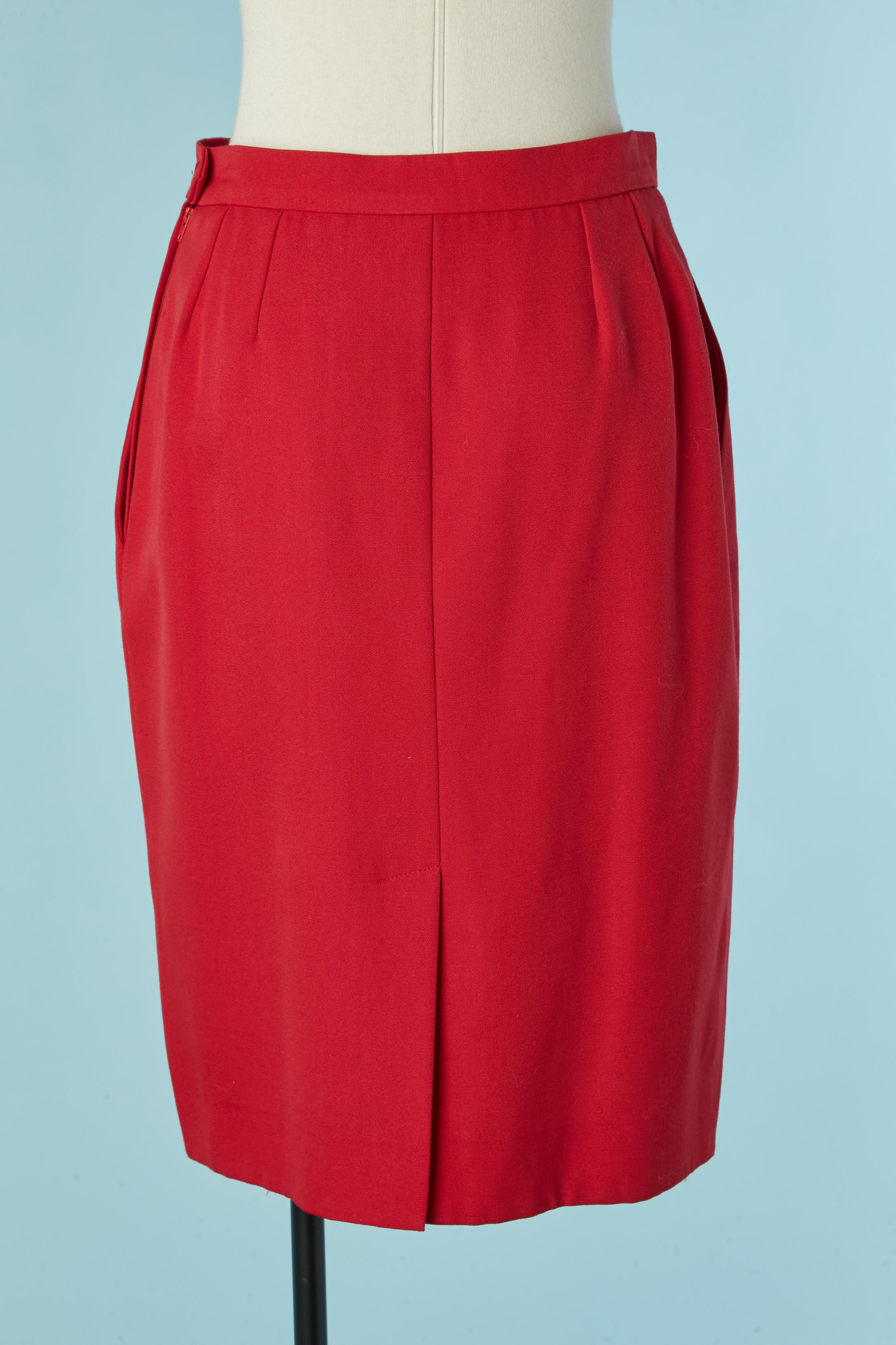 Bleistiftrock aus roter Wolle YVES SAINT LAURENT RIVE GAUCHE FW 1991 im Zustand „Hervorragend“ im Angebot in Saint-Ouen-Sur-Seine, FR