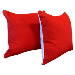 Red Wool Pillows with Bright White Heavy Cotton Linen Back and Piping