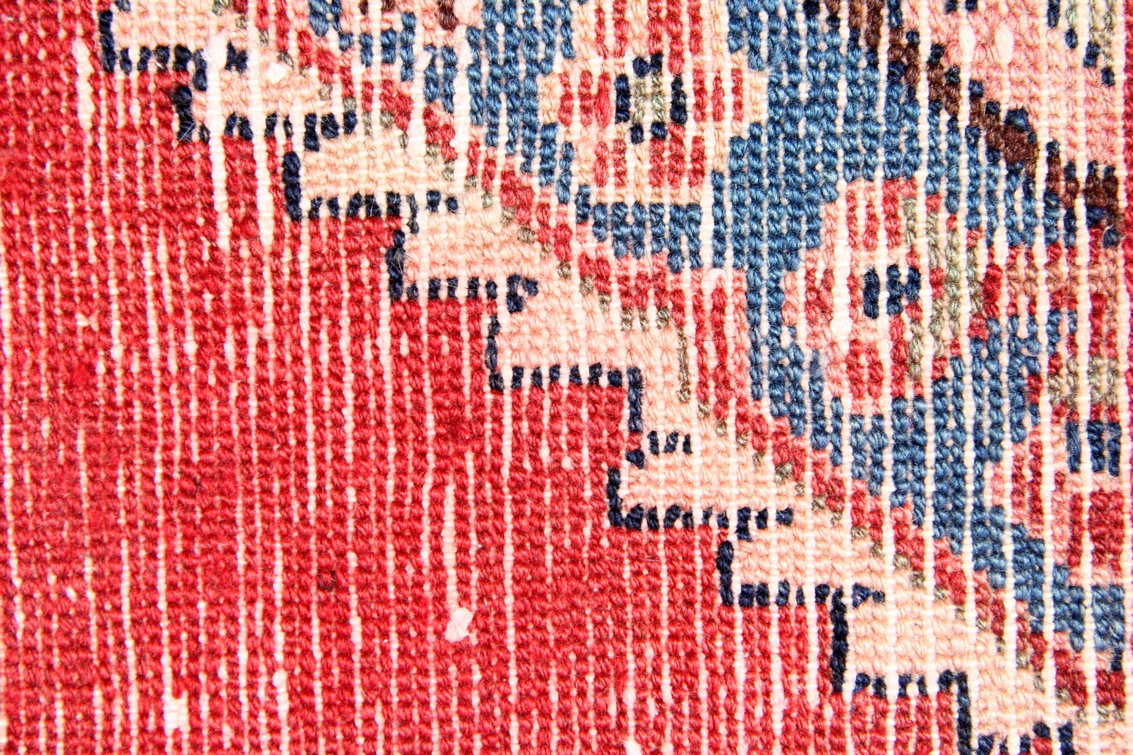 Azerbaijani Red Wool Runner Rug Handmade Wool Oriental Area Carpet