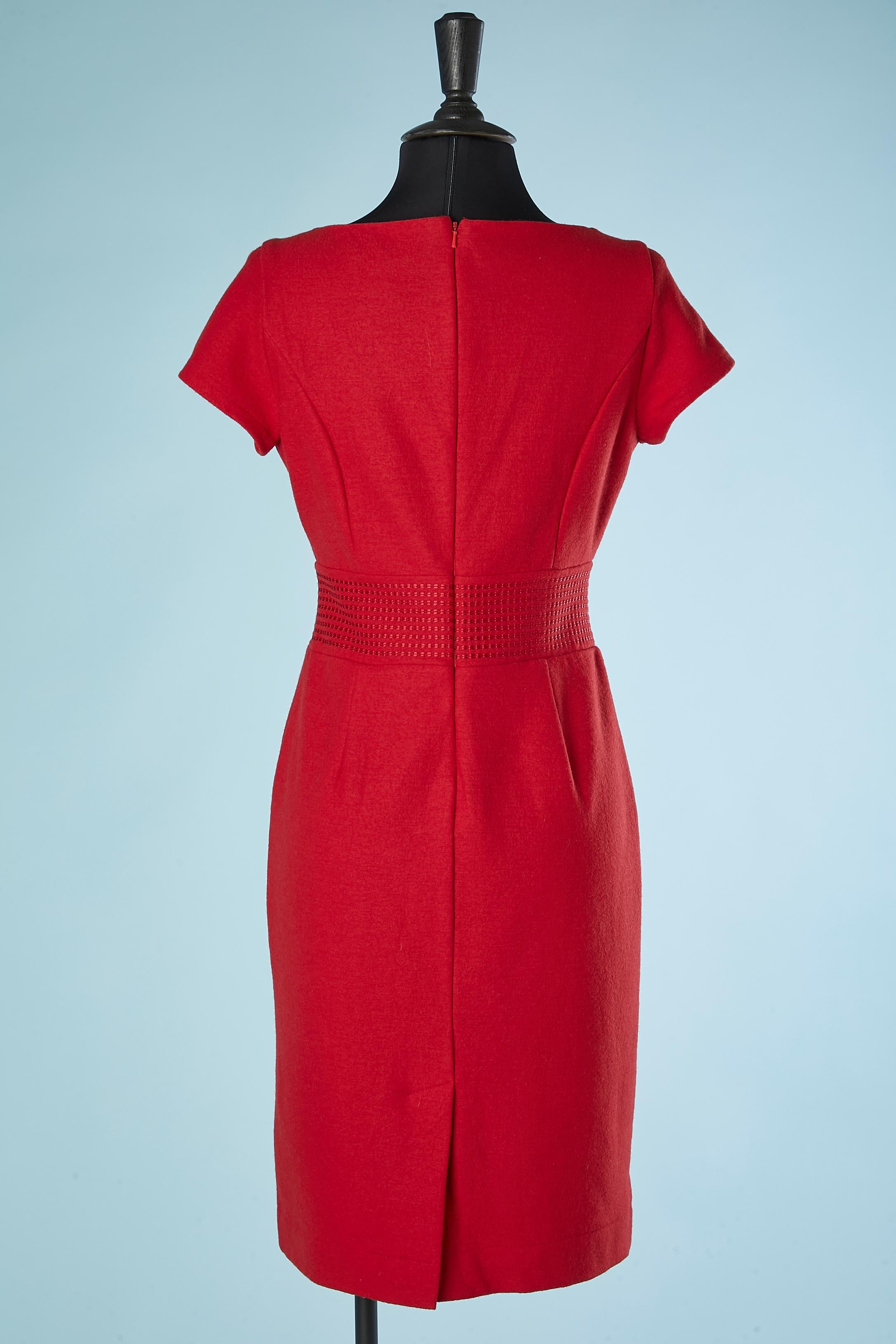 Robe à manches courtes en laine rouge - Christian Dior - Années 1980  Excellent état - En vente à Saint-Ouen-Sur-Seine, FR