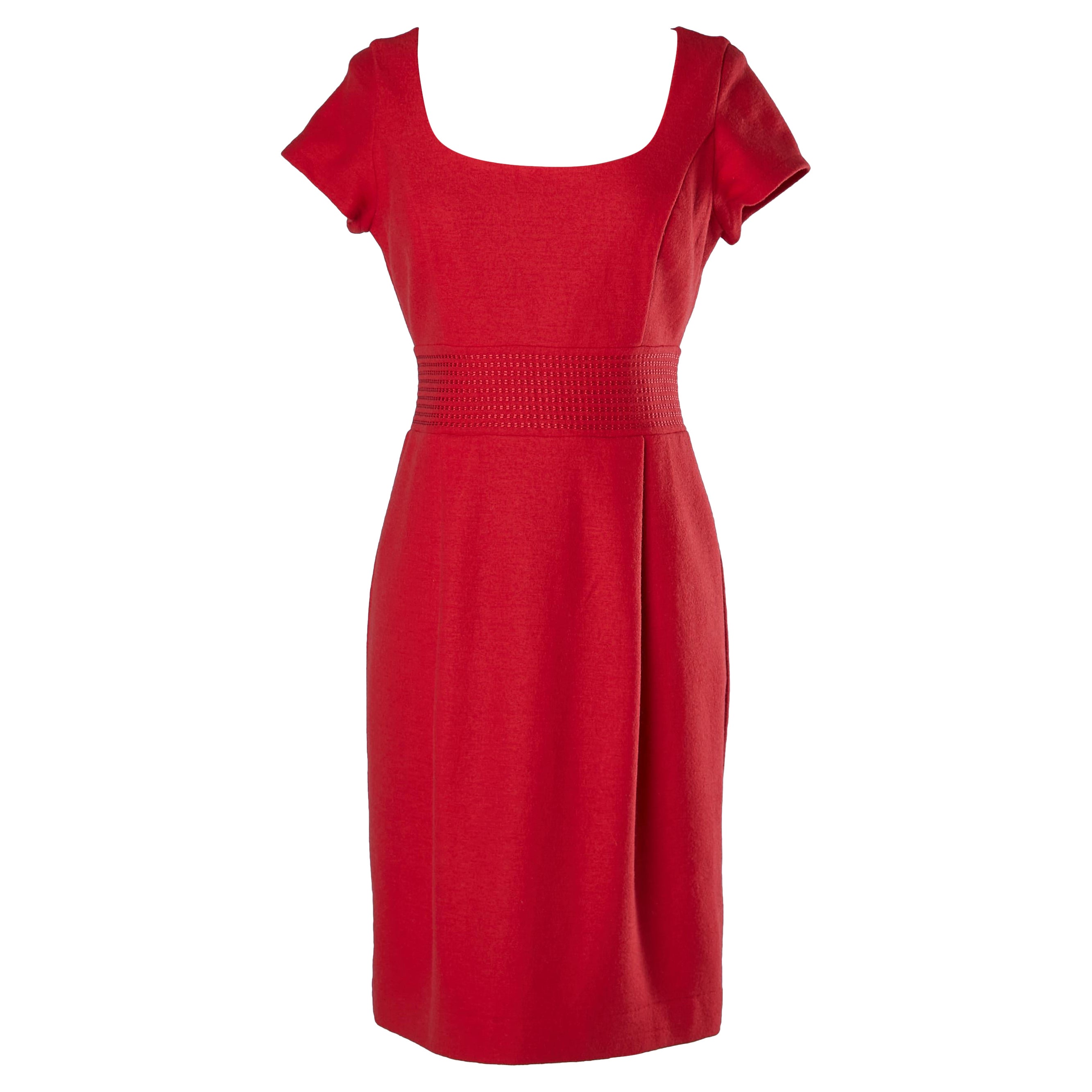 Kleid mit kurzen Ärmeln aus roter Wolle von Christian Dior, ca. 1980''s