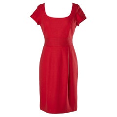 Red wool short sleeve dress Christian Dior Circa 1980's