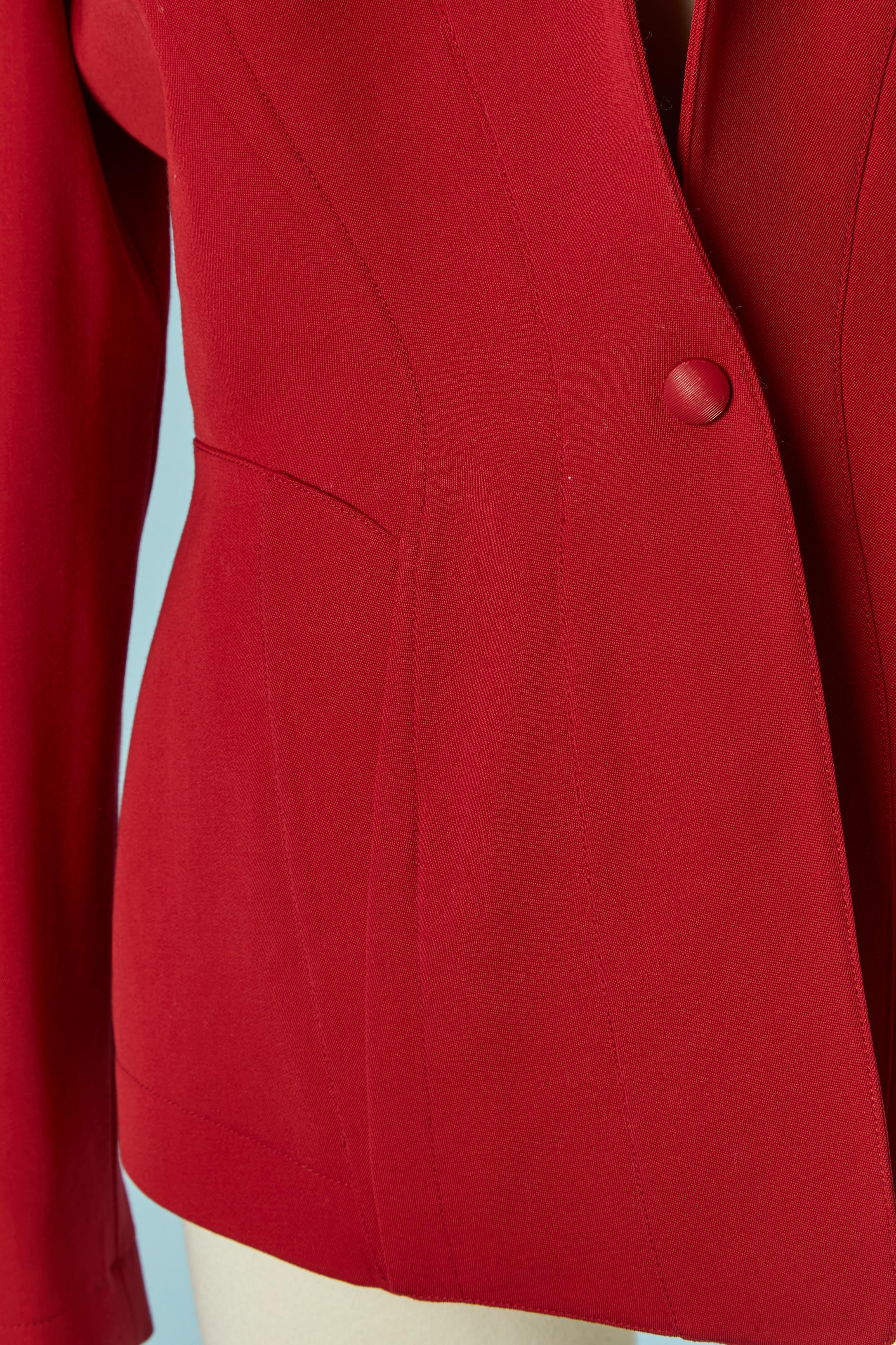 Rosso Giacca monopetto in lana rossa con lavorazione a taglio Thierry Mugler in vendita