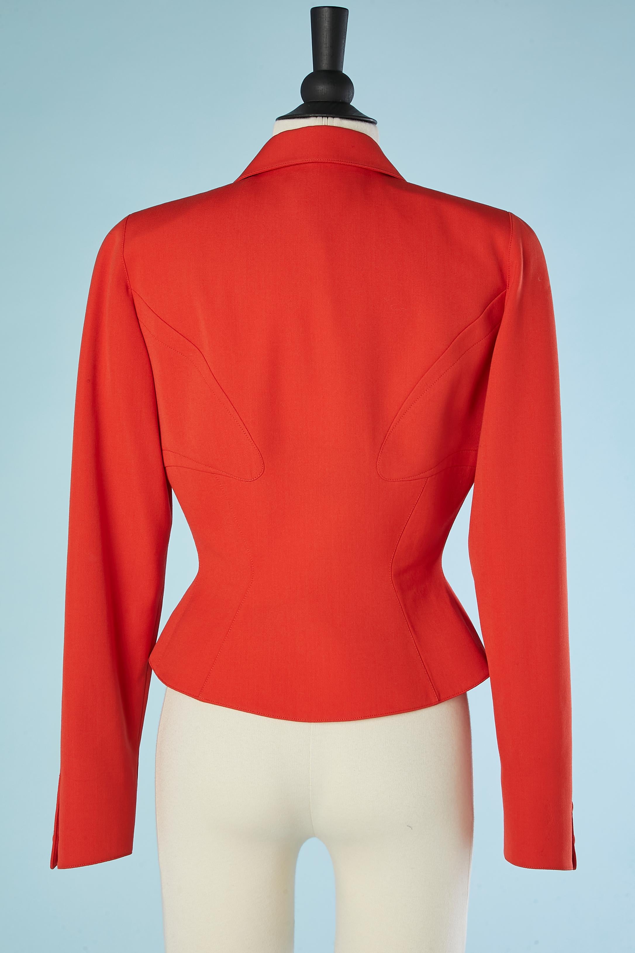 Red wool single breasted jacket with cut-work Thierry Mugler  1
