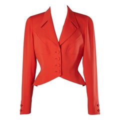 Vintage Red wool single breasted jacket with cut-work Thierry Mugler