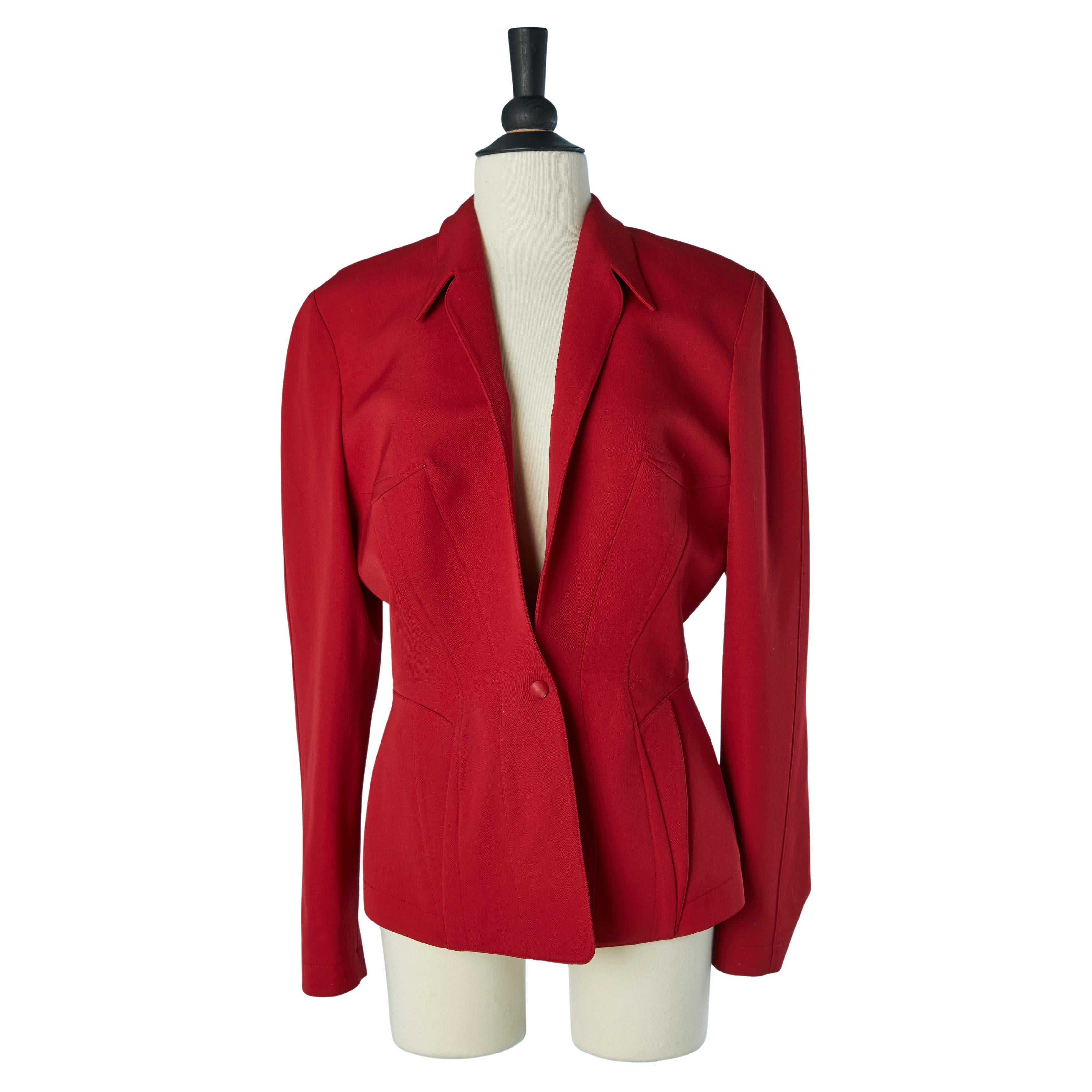 Giacca monopetto in lana rossa con lavorazione a taglio Thierry Mugler in vendita
