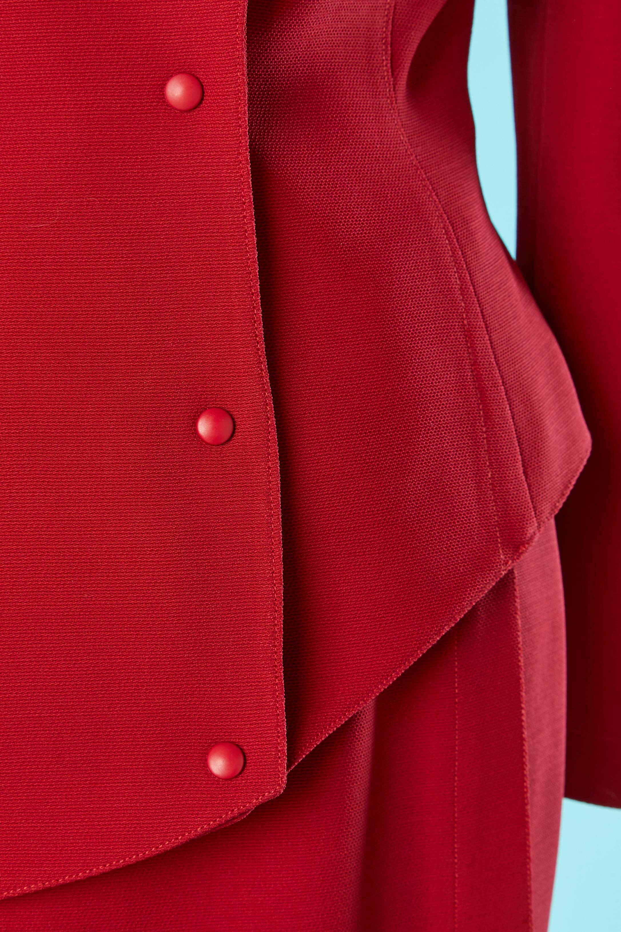 Women's Red wool skirt-suit with asymmetrical jacket and wrap skirt Thierry Mugler  For Sale