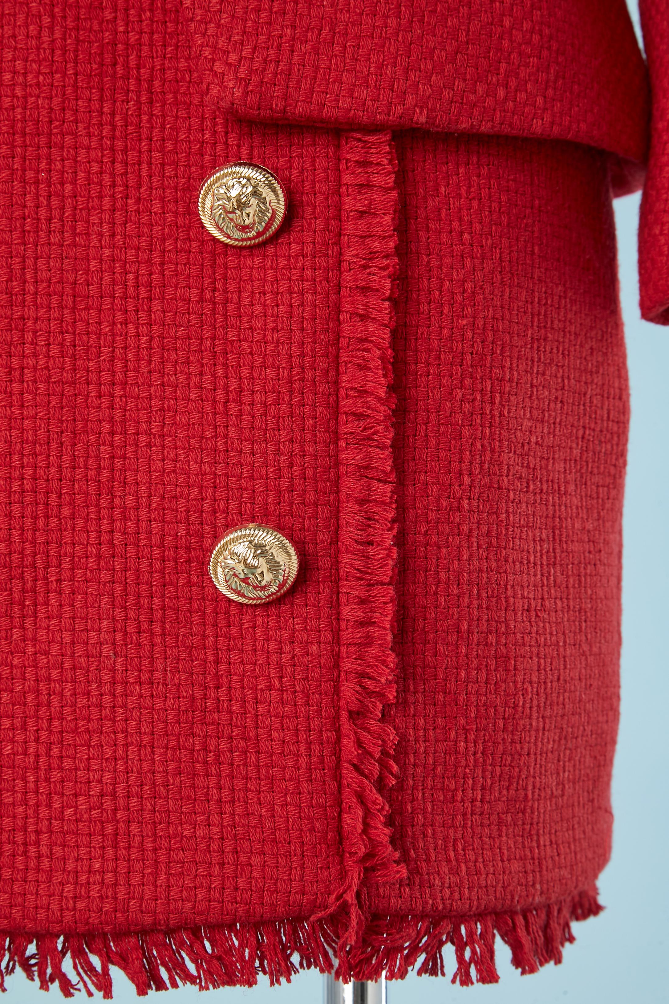 Tailleur jupe en laine rouge avec veste à double boutonnage Excellent état - En vente à Saint-Ouen-Sur-Seine, FR