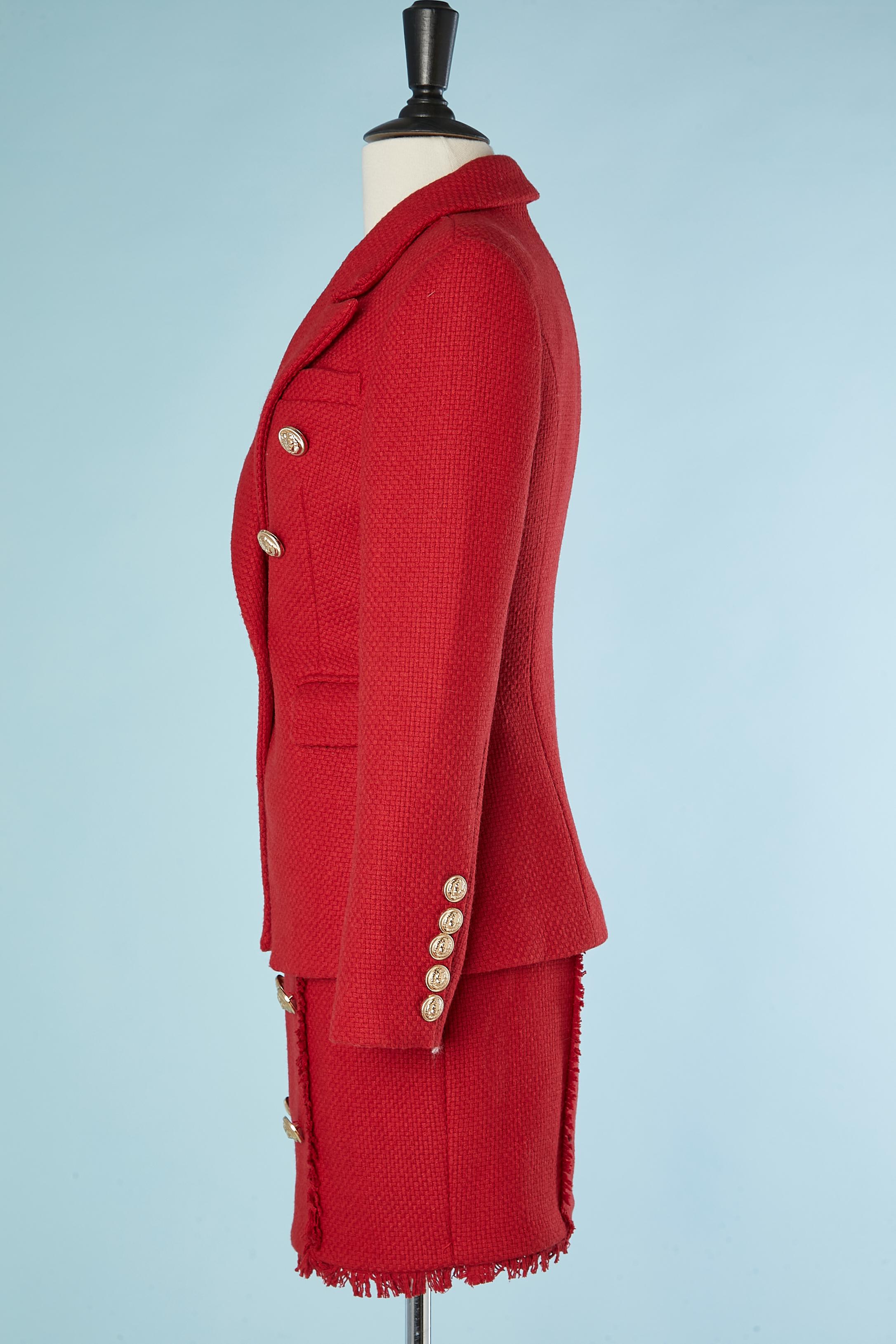 Tailleur jupe en laine rouge avec veste à double boutonnage Pour femmes en vente