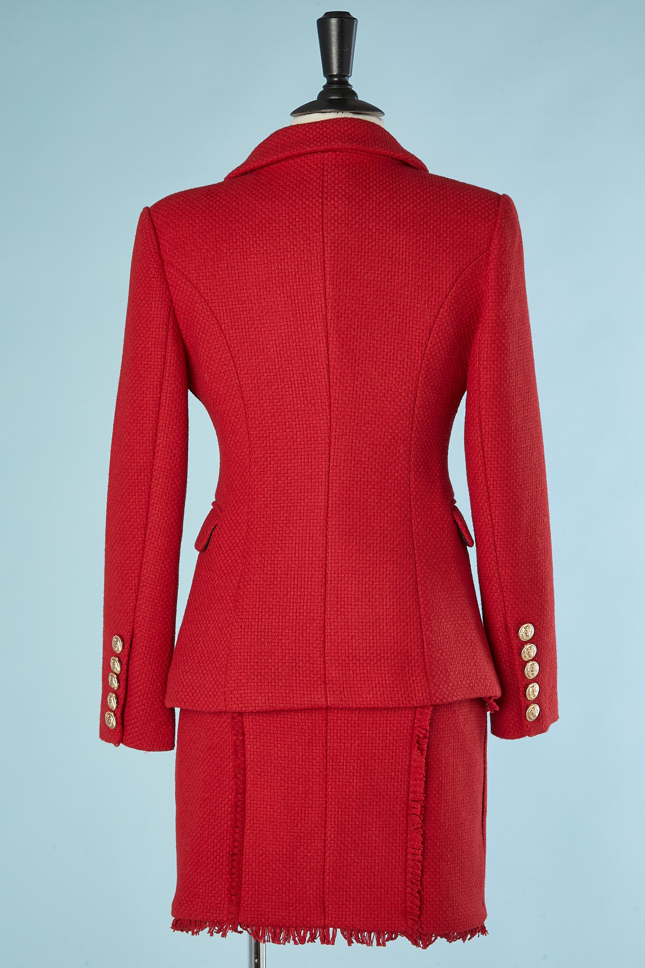 Tailleur jupe en laine rouge avec veste à double boutonnage en vente 1