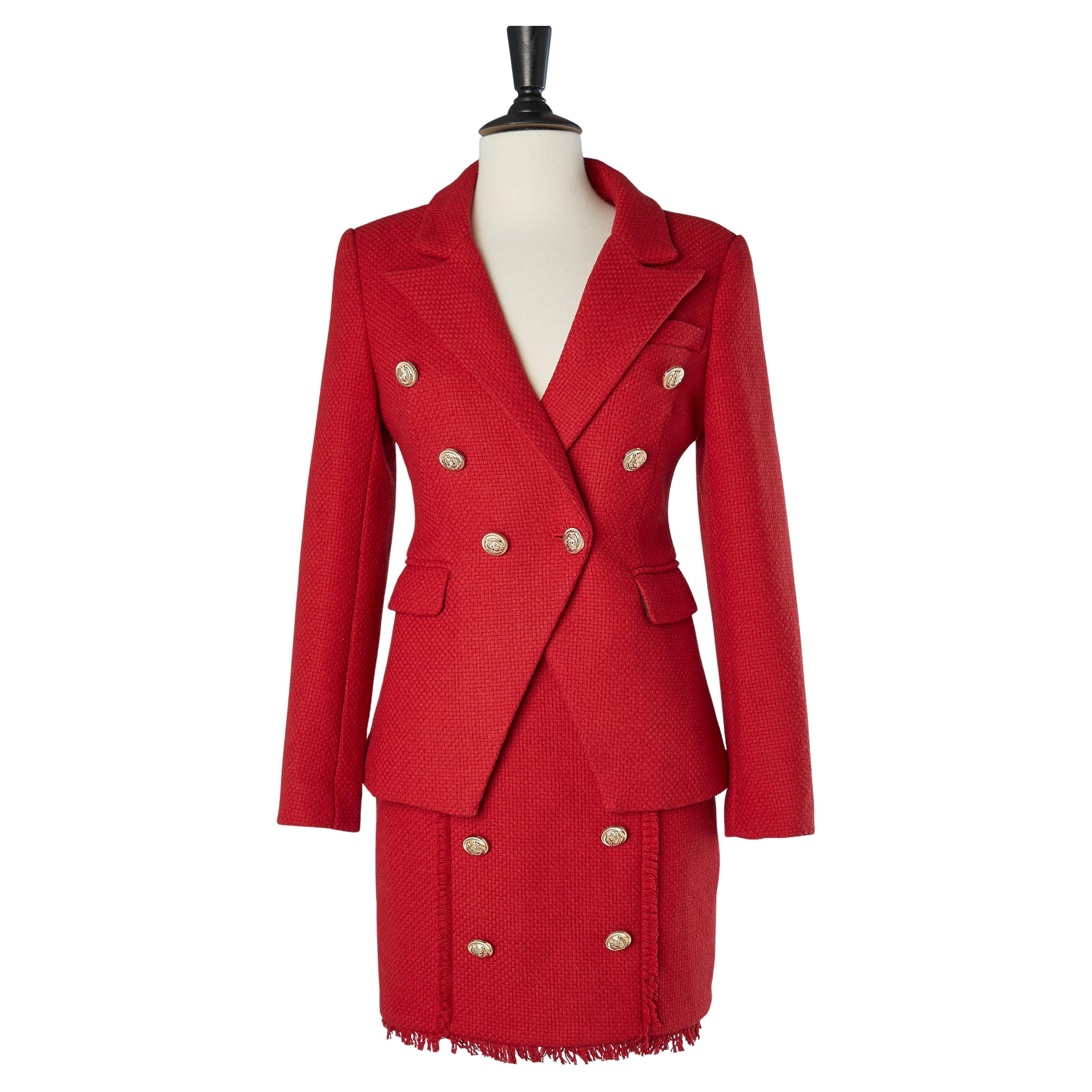 Tailleur con gonna in lana rossa e giacca a doppio petto
