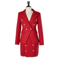 Tailleur con gonna in lana rossa e giacca a doppio petto