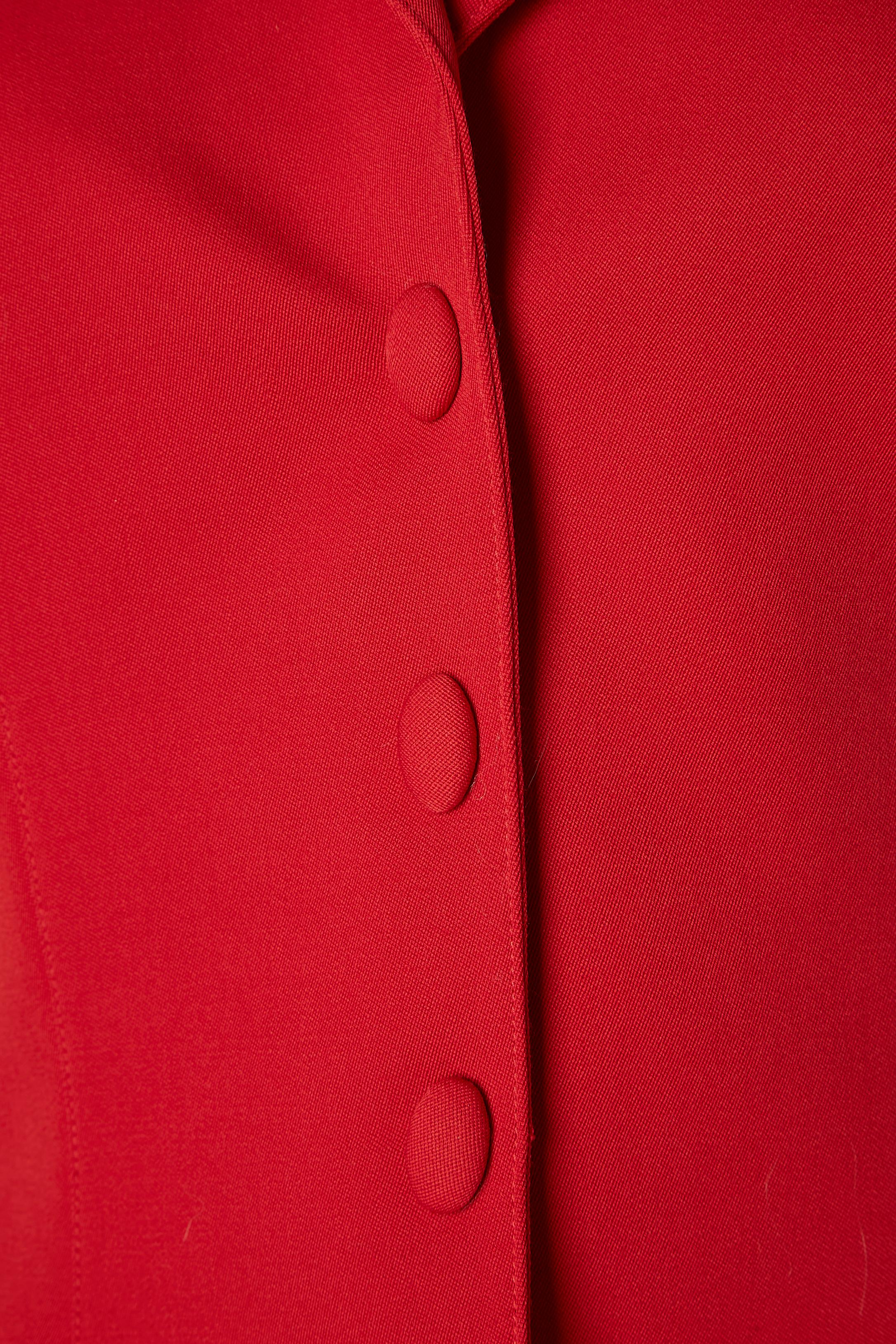 Thierry Mugler Couture Rockanzug aus roter Wolle mit Leopardenmuster und Seidenfutter (Rot) im Angebot