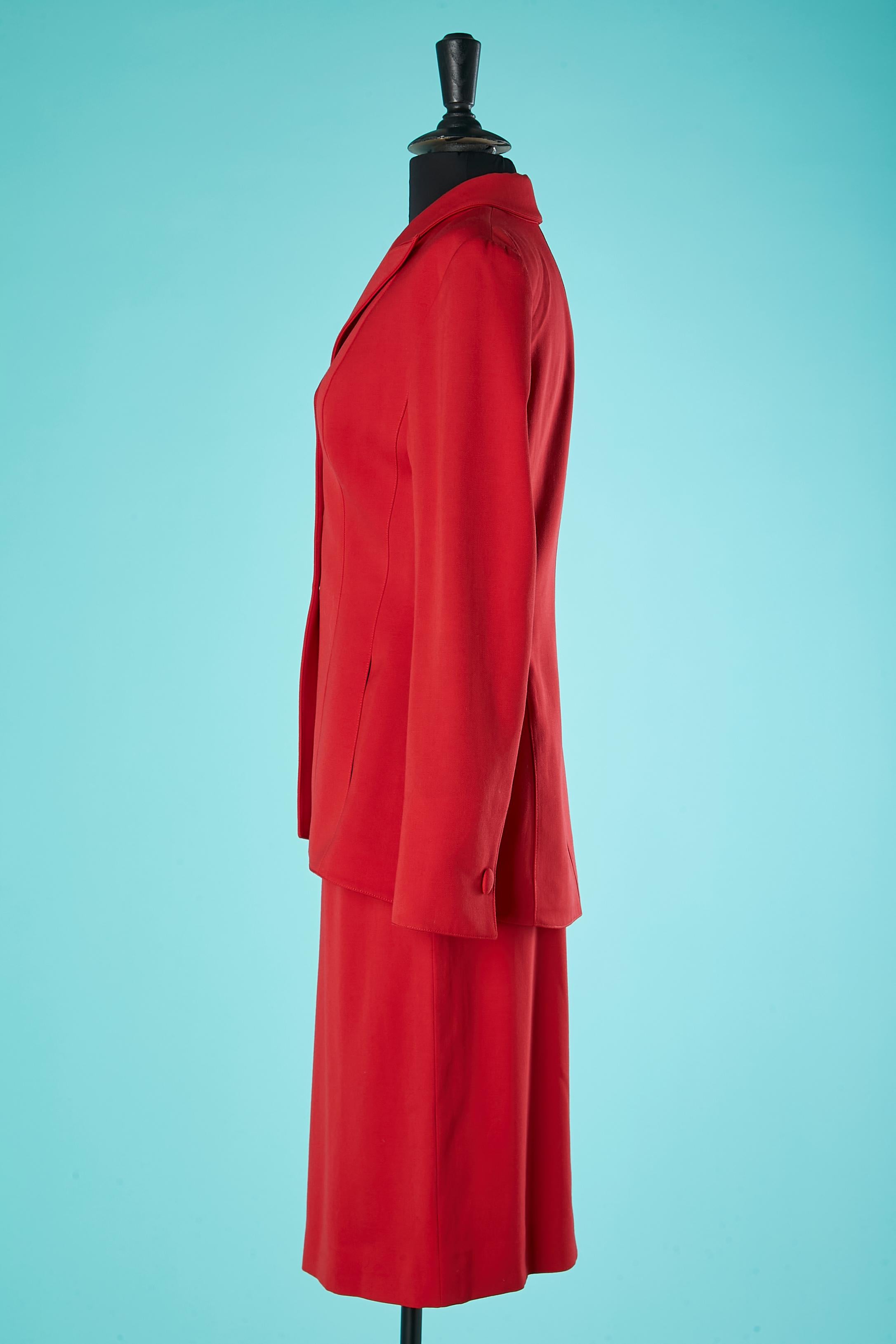 Thierry Mugler Couture Rockanzug aus roter Wolle mit Leopardenmuster und Seidenfutter im Zustand „Hervorragend“ im Angebot in Saint-Ouen-Sur-Seine, FR