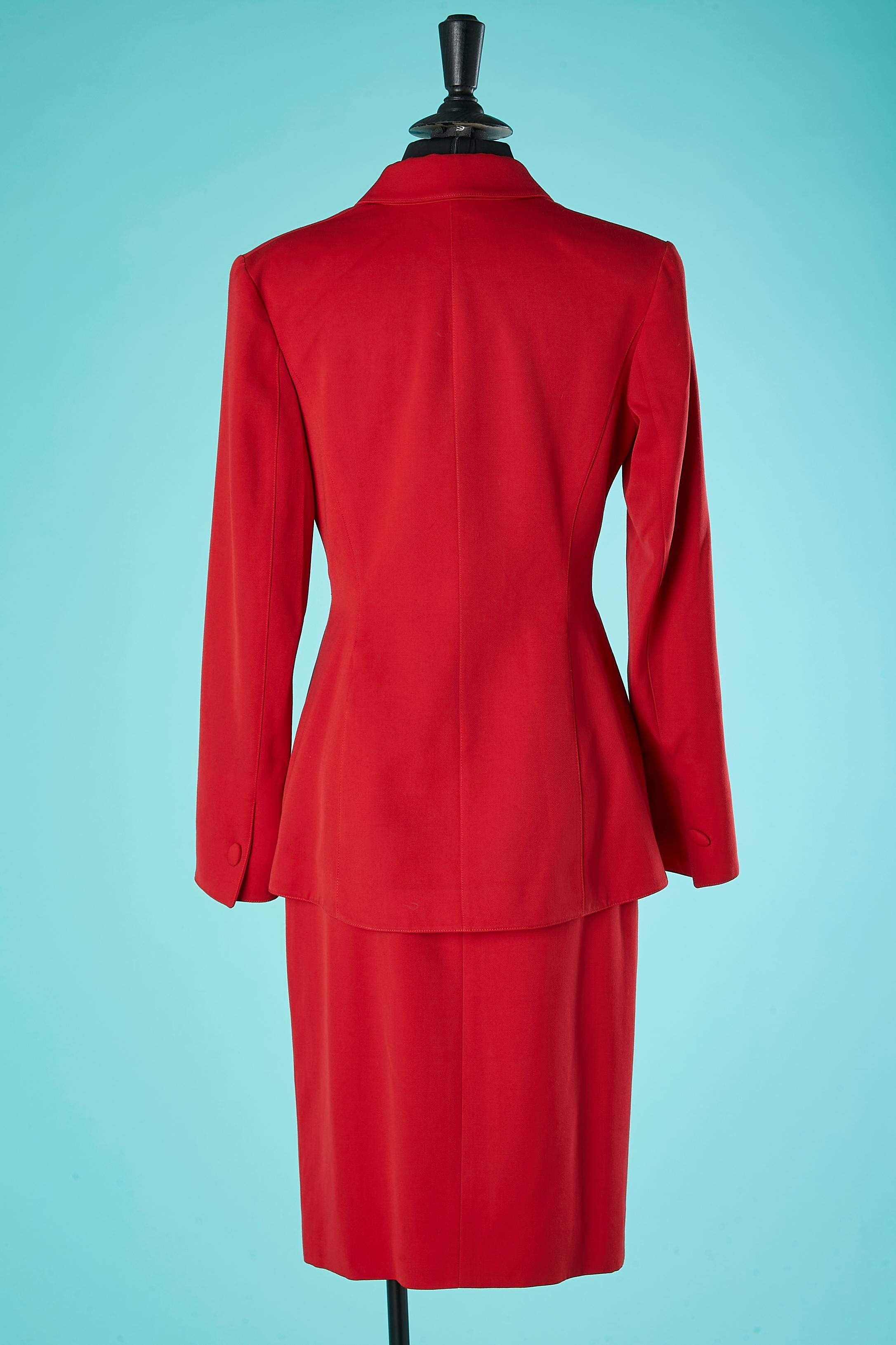 Thierry Mugler Couture Rockanzug aus roter Wolle mit Leopardenmuster und Seidenfutter Damen im Angebot